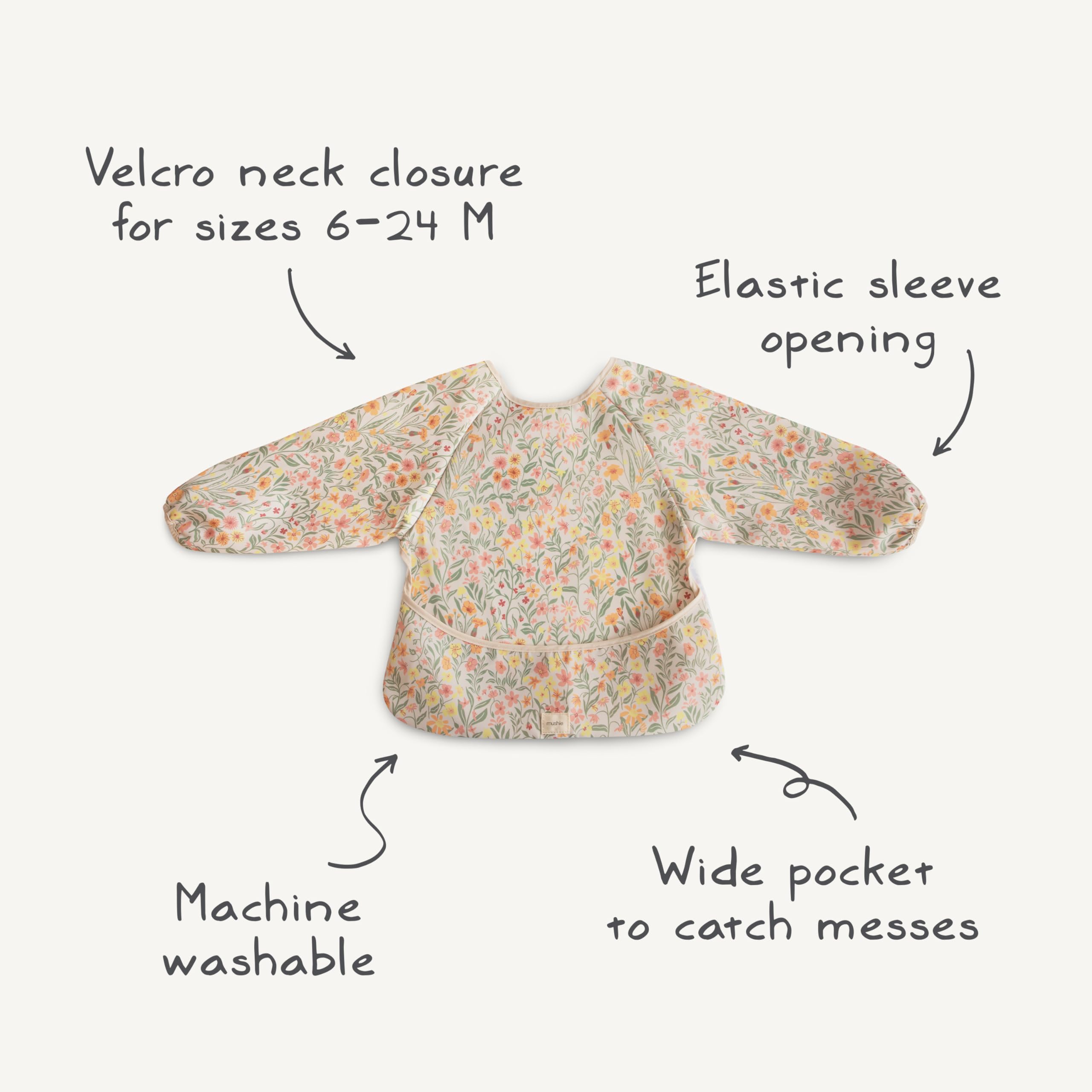 mushie Bavoir Manches Longues Bébé | Tablier Bébé pour Manger Imperméable | Ajustement Réglable pour 6-24 Mois |