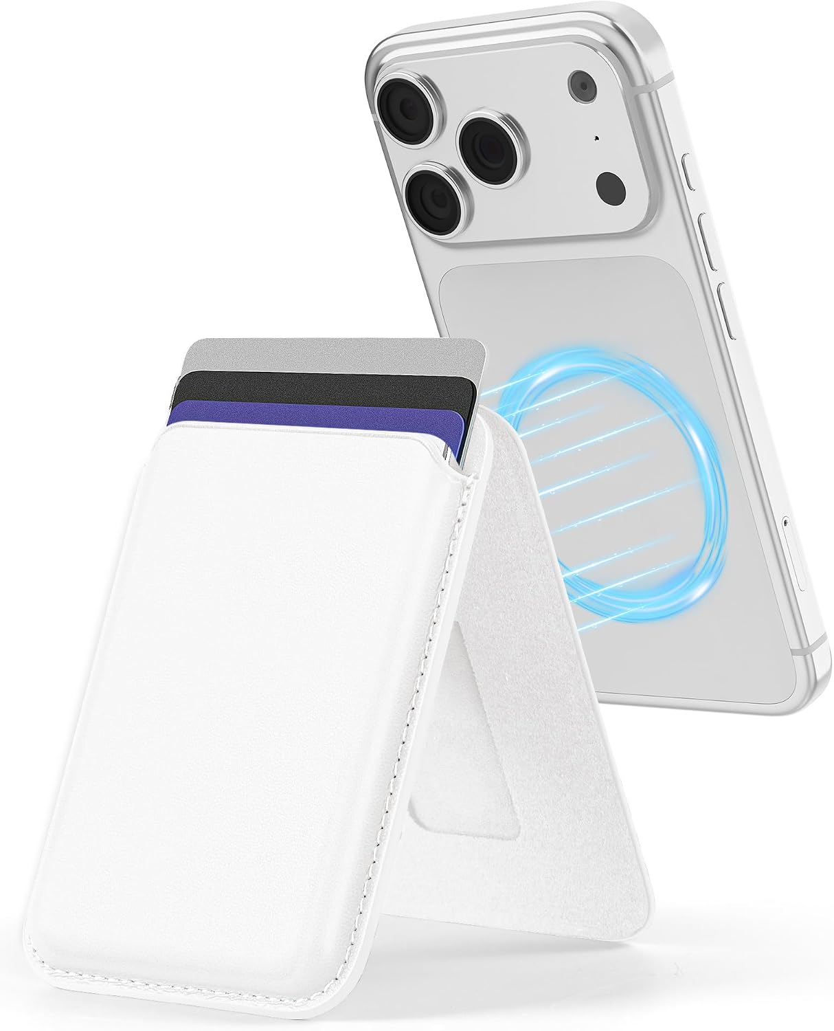2-in-1 MagSafe Wallet with Stand, Magnetic Card Holder for iPhone 17 Pro Max/Air / 16e / 16/15 / 14/13 / 12, Slim PU Leather MagSafe Card Case, Portable Magnetic Wallet (White)
