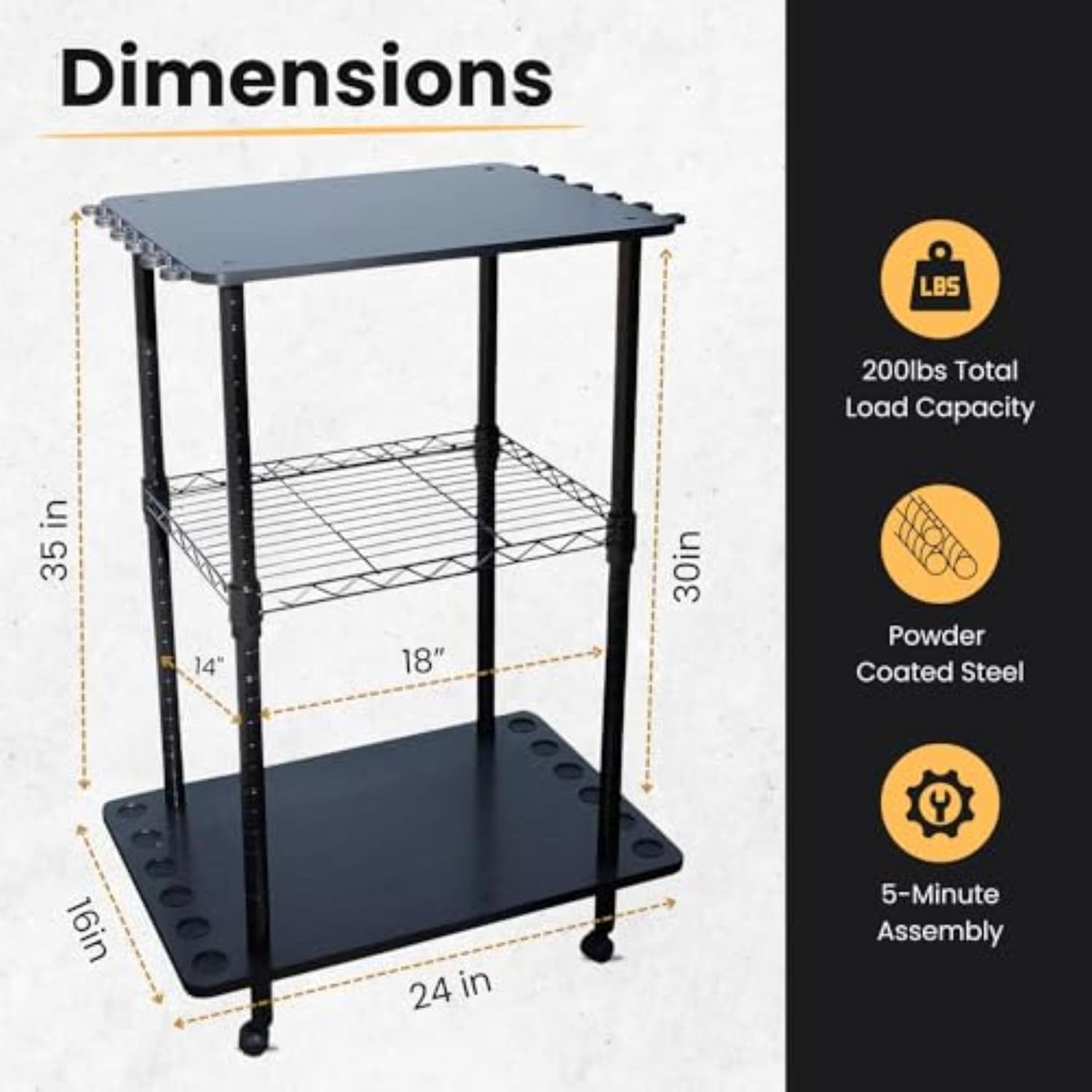 Rush Creek Creations Rod Holders for Garage Fishing Pole Rack Holds up to 12 Rods and Reel Combos - Mobile Garage or Shed Organizer car Fishing Gear Storage Rolling Storage Black