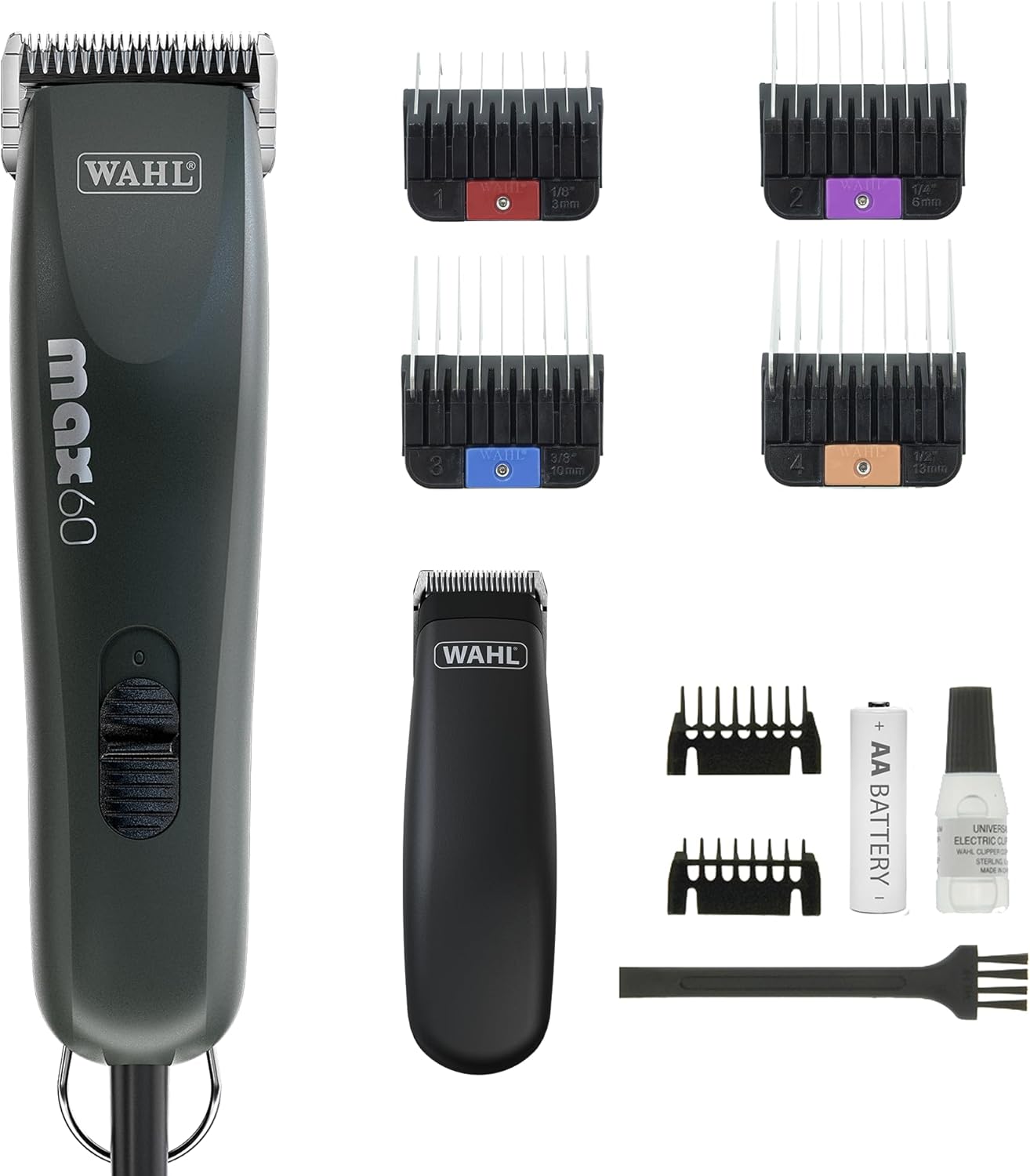 WAHL Animal Clipper Kit Max 60 + Pocket Pro, Tosatrice e trimmer per animali, strumenti per la toelettatura degli animali domestici, tutti i tipi di pelo, basse vibrazioni, leggera, nera