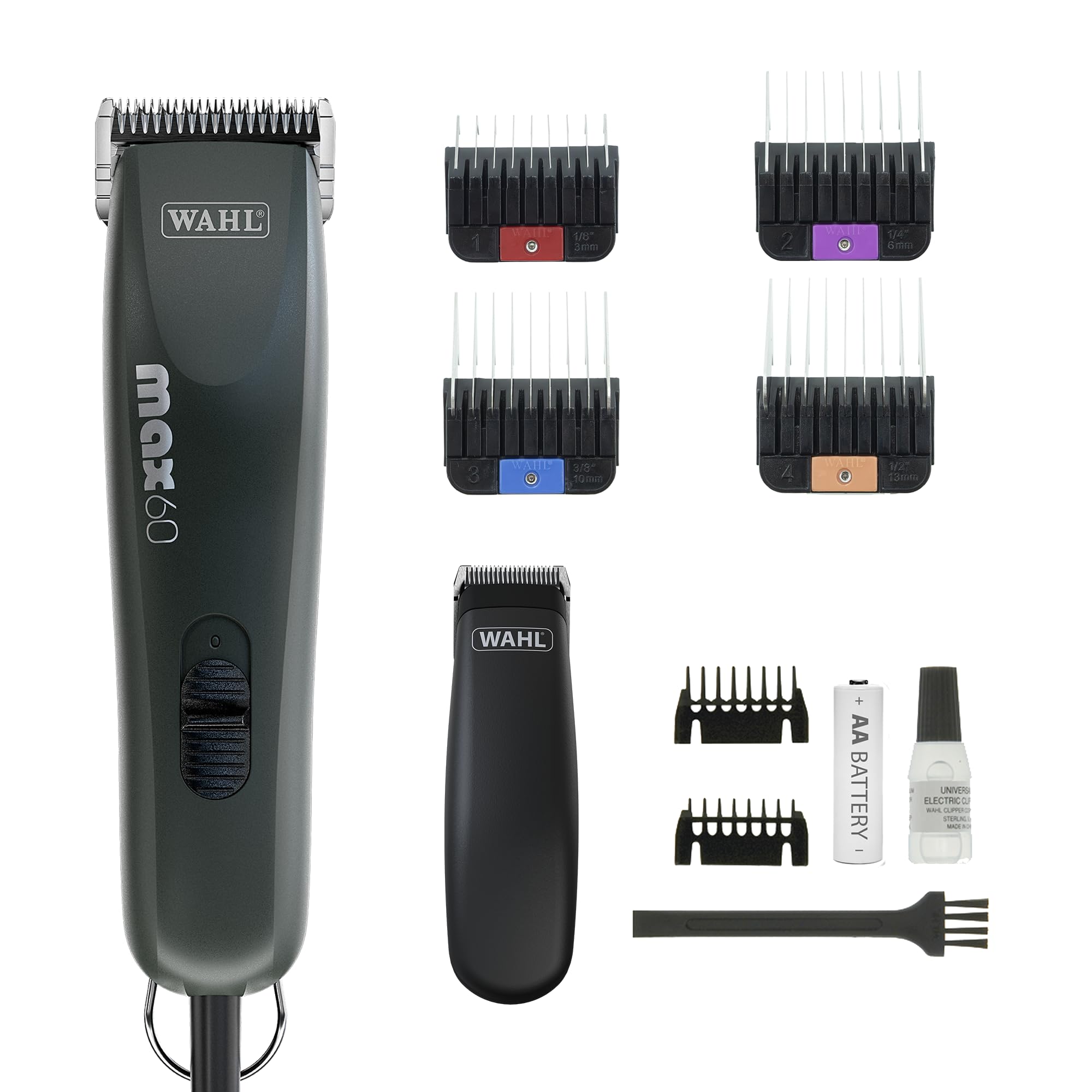 WAHL Animal Clipper Kit Max 60 + Pocket Pro, Tosatrice e trimmer per animali, strumenti per la toelettatura degli animali domestici, tutti i tipi di pelo, basse vibrazioni, leggera, nera