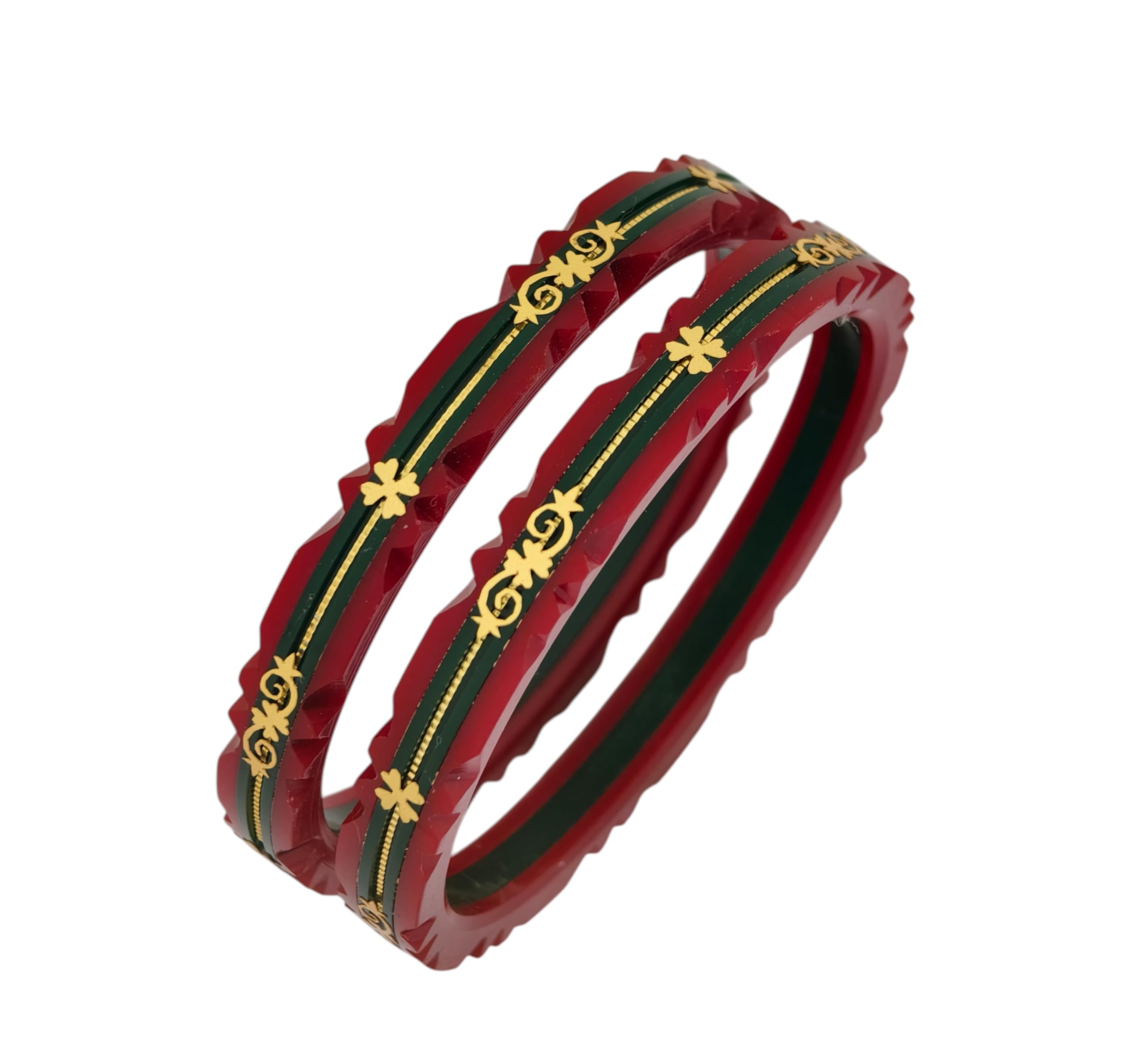 s.r. gold palace 22kt (916) Yellow Gold Handmade Pola Bangles Red and Green Colour|Chooda|Churas for Women with Purity Certificate-picture-19