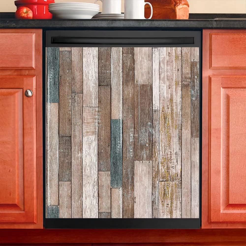 Wood Door Kitchen Decorative Dishwasher Magnetic Sticker, Refrigerator Magnet Panel Decal, Dishwasher Magnet Cover, Rustic Wood, Magnetic 23" W x 26" H