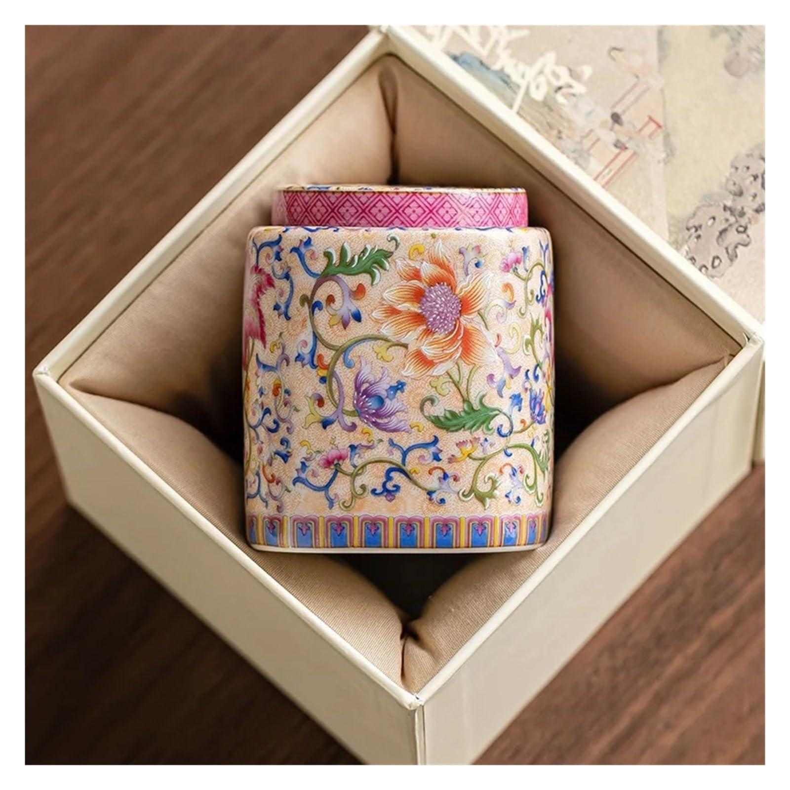 Generico Contenitore for tè Cloisonne for cucina | Smalto cloisonné, chiusura ermetica, barattolo in ceramica, stile cinese, da banco(Gift Box Set)