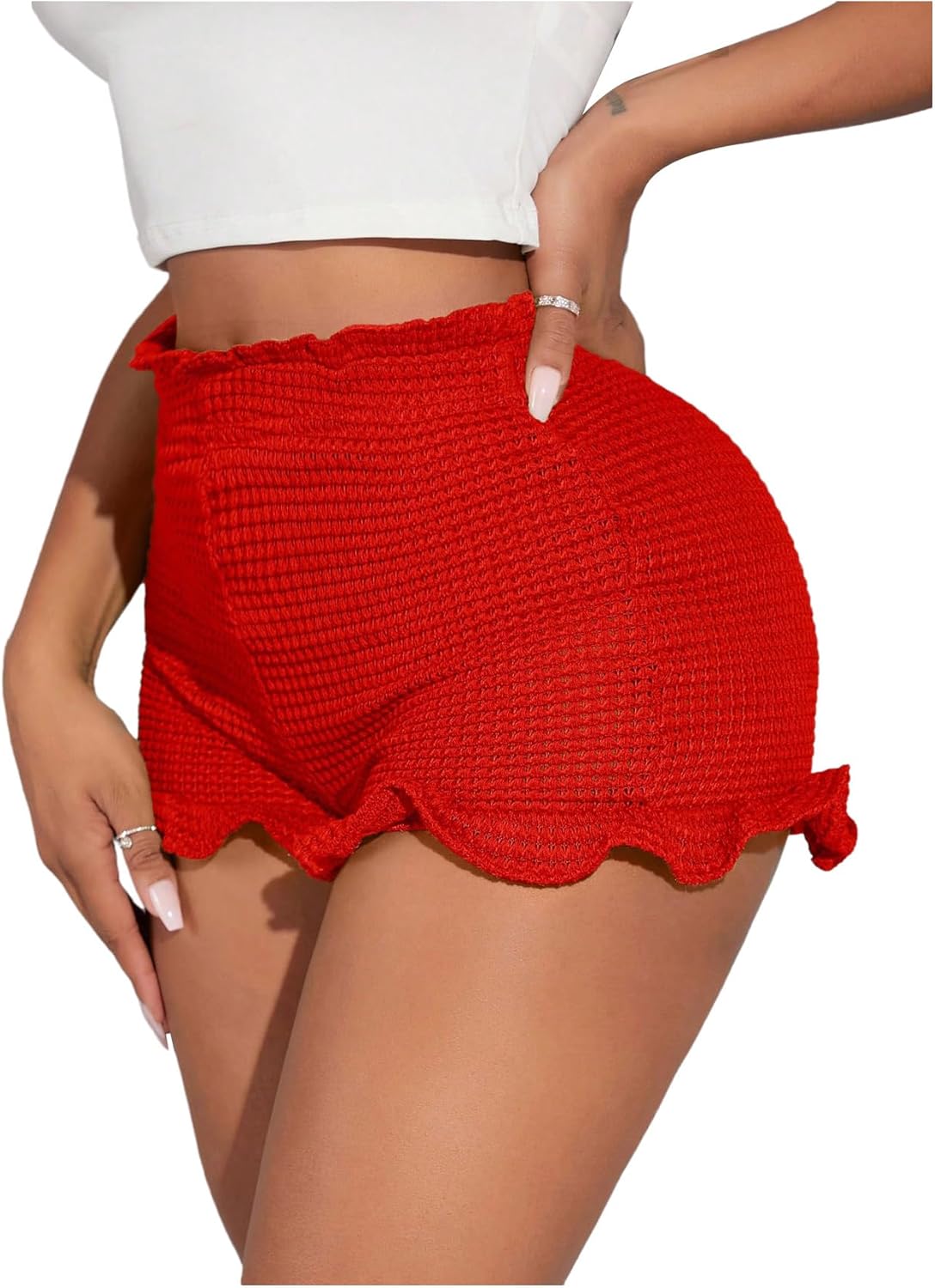 GORGLITTER Women's Ruffle Bloomer Shorts Elastic Waist Crochet Mini Frilly Shorts