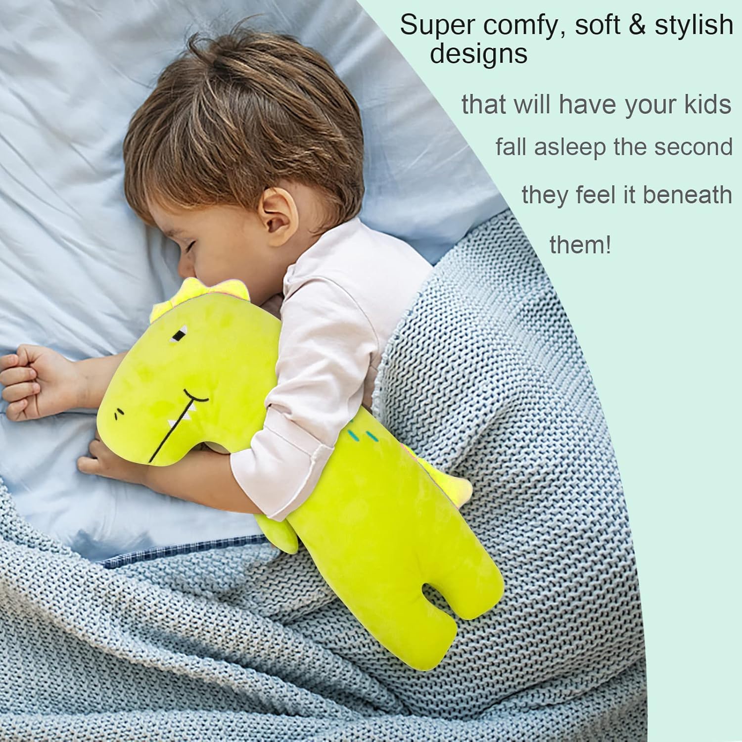 Synlark® Seatbelt Pillow for Kids, Car Pillow Seat Belt Cushion, Covers Child Seat Head Rest Support Shoulder Pad, Seat Strap Pillows Adjuster for Children and Baby (Green Dinosaur) 4