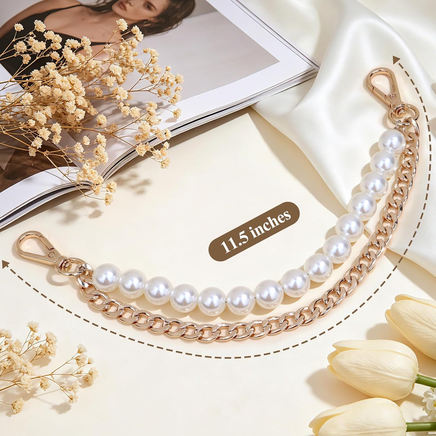 Purse Chain for Handbag,Chunky Pearl Metal Bag Charm Accessory Light Gold