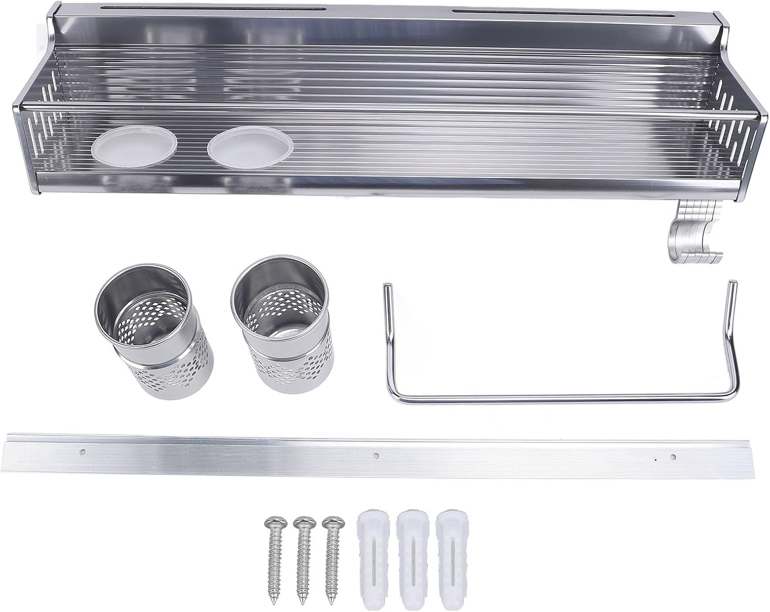 Kikumi Wall Mount Utensil Rack with Chopstick Holder Rag Rack Stainless Steel Space Saving Wall Utensil Organizer Rack for Chopstick Cutter Spice