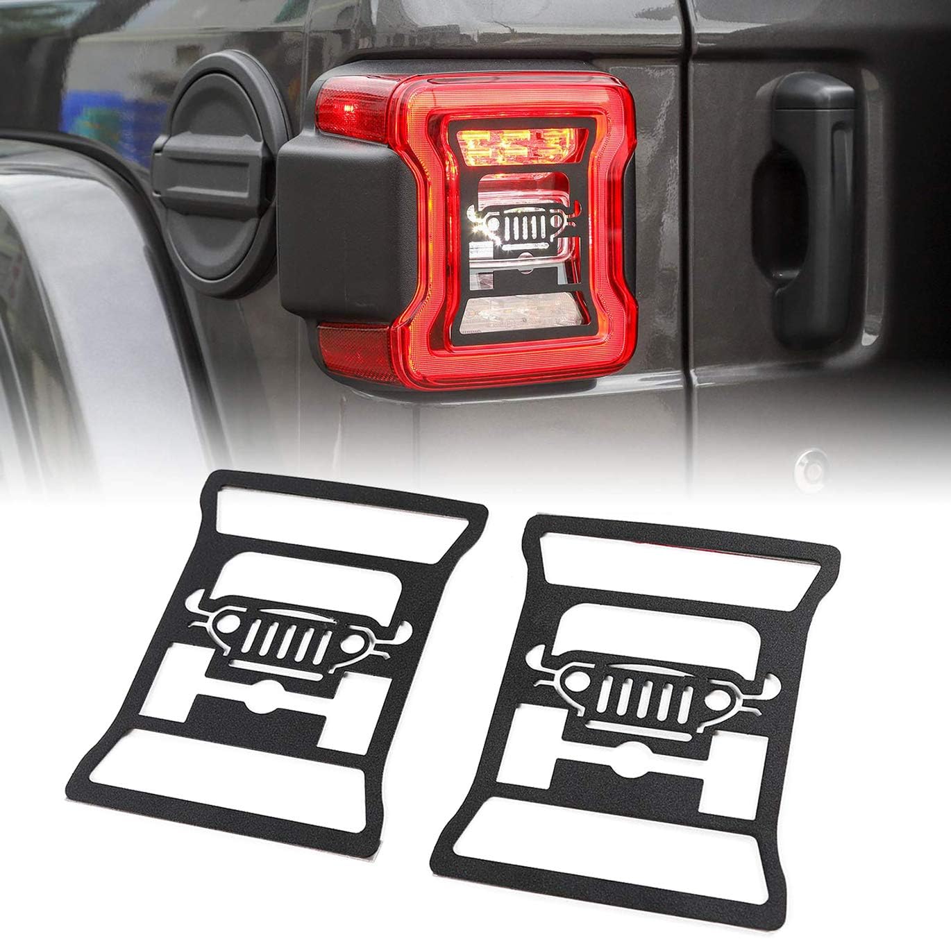 Iparts Black Taillight Guard Tail Light Cover Protector for 2018 2019 Jeep Wrangler Accessories JL JLU - Jeep Face Style2