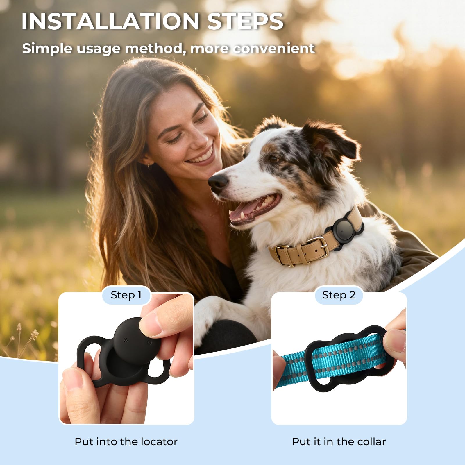 Hund Katze Tracker (iOS ＆ Android), Mini SmartTag Hundetracker Ohne ABO | GPS-Tracker für Haustierhalsbänder, Weltweite Standortverfolgung für Katzen, Hunde und Andere Kleine Haustiere