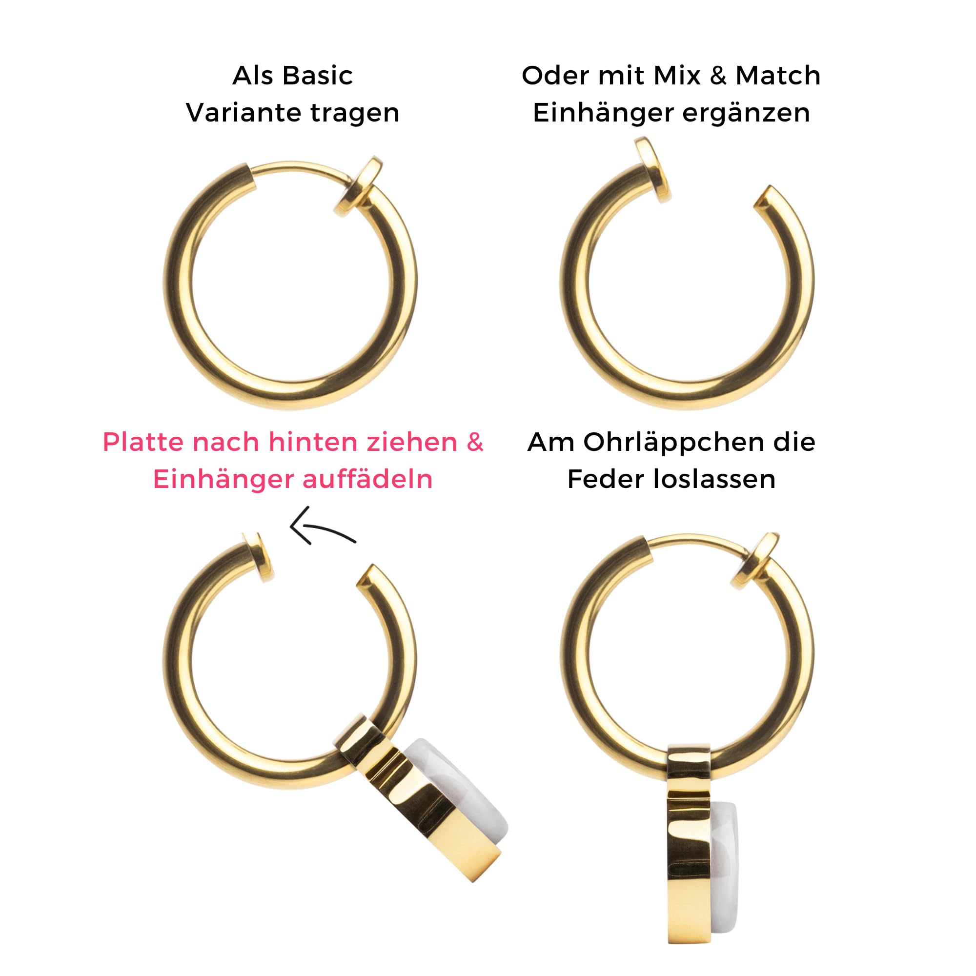 Ohrclips Creolen Gold • Clip Ohrringe mit Charm zum Wechseln • 18k vergoldeter Edelstahl & recyceltes Glas • nachhaltig & handmade • MIX AND MATCH • Ø 18 mm