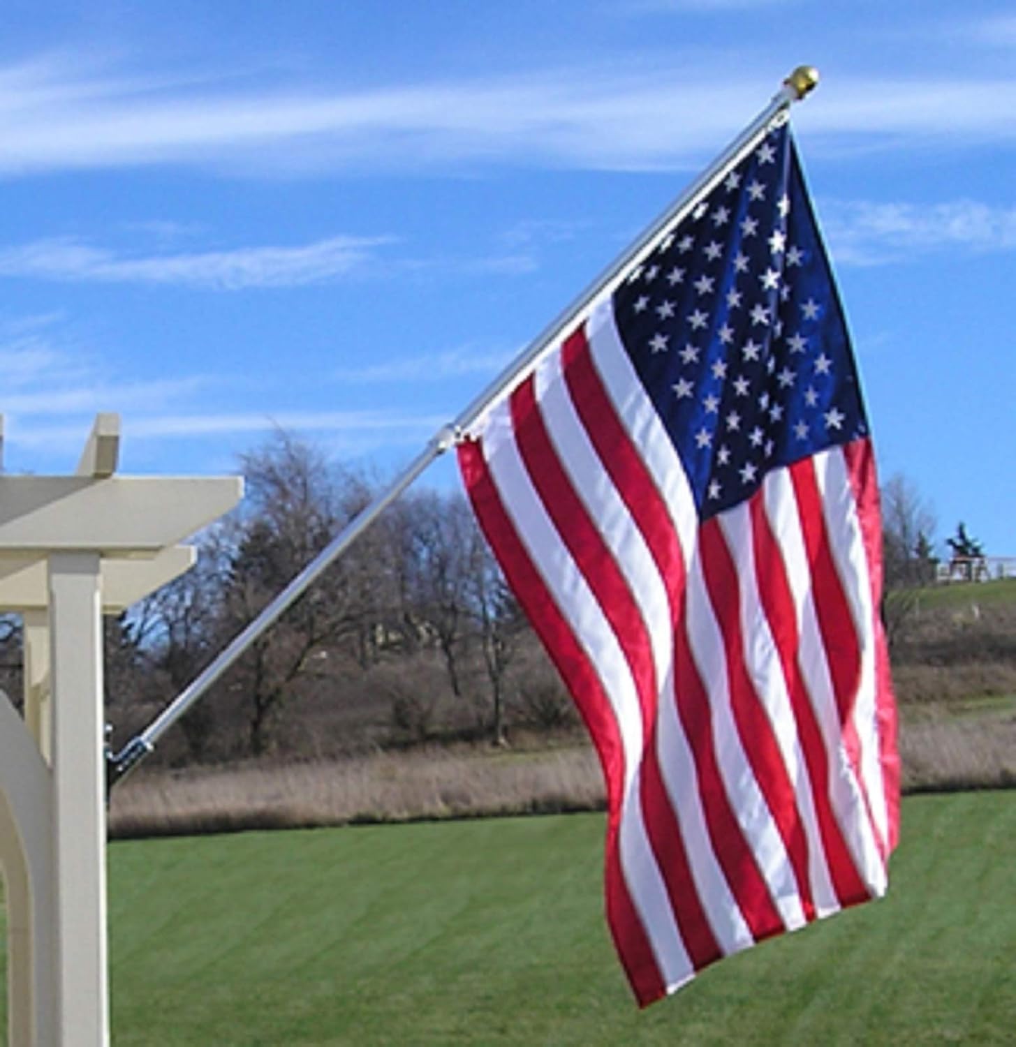 3x5 Foot Outdoor Nylon American Flag With Deluxe 6 Foot Tangle-Free Flagpole for Home or Business Plus 2 Vinyl Waterproof US Flag Decal Stickers Made in USA (Large 6ft. Pole, 3x5 Ft Flag)