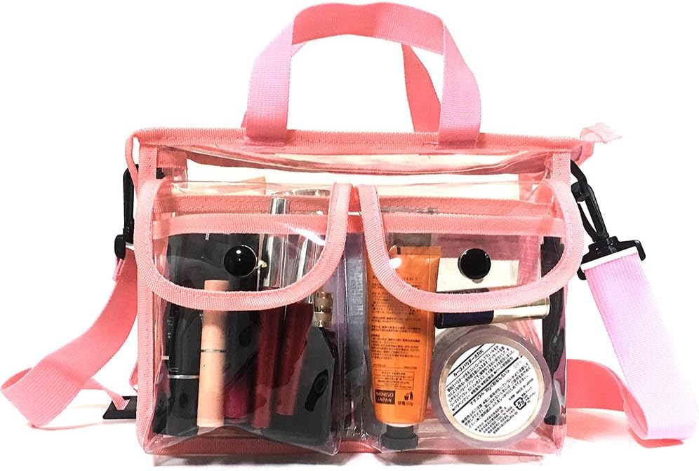 Clear PVC Pouch With Removable and Adjustable Shoulder Strap (Pink)