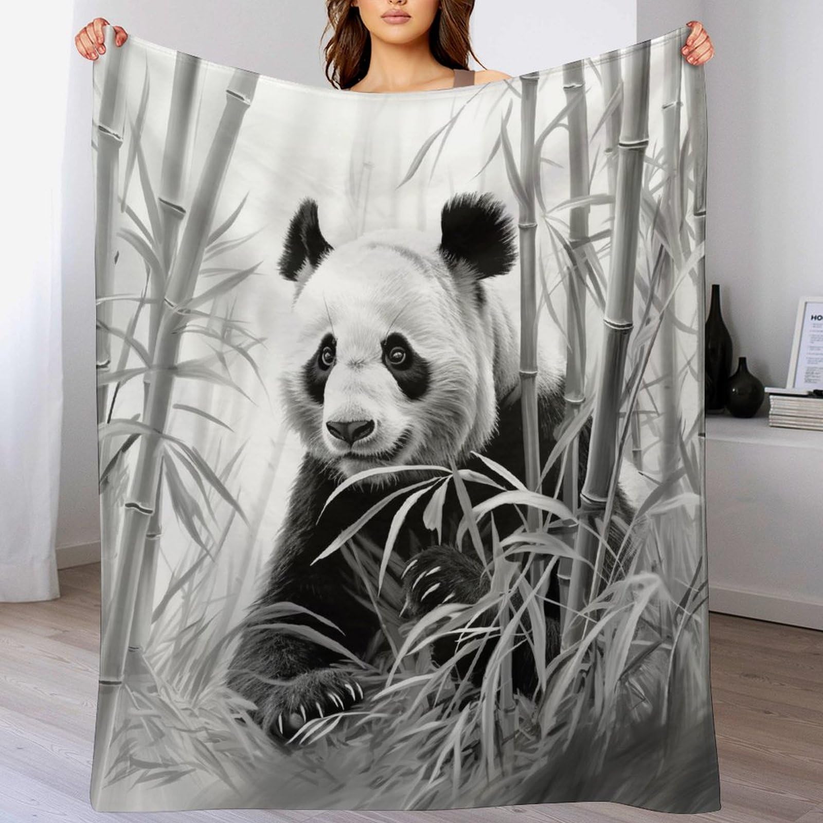 Couverture flannel 3D Panda épaisse et chaude lavable en machine