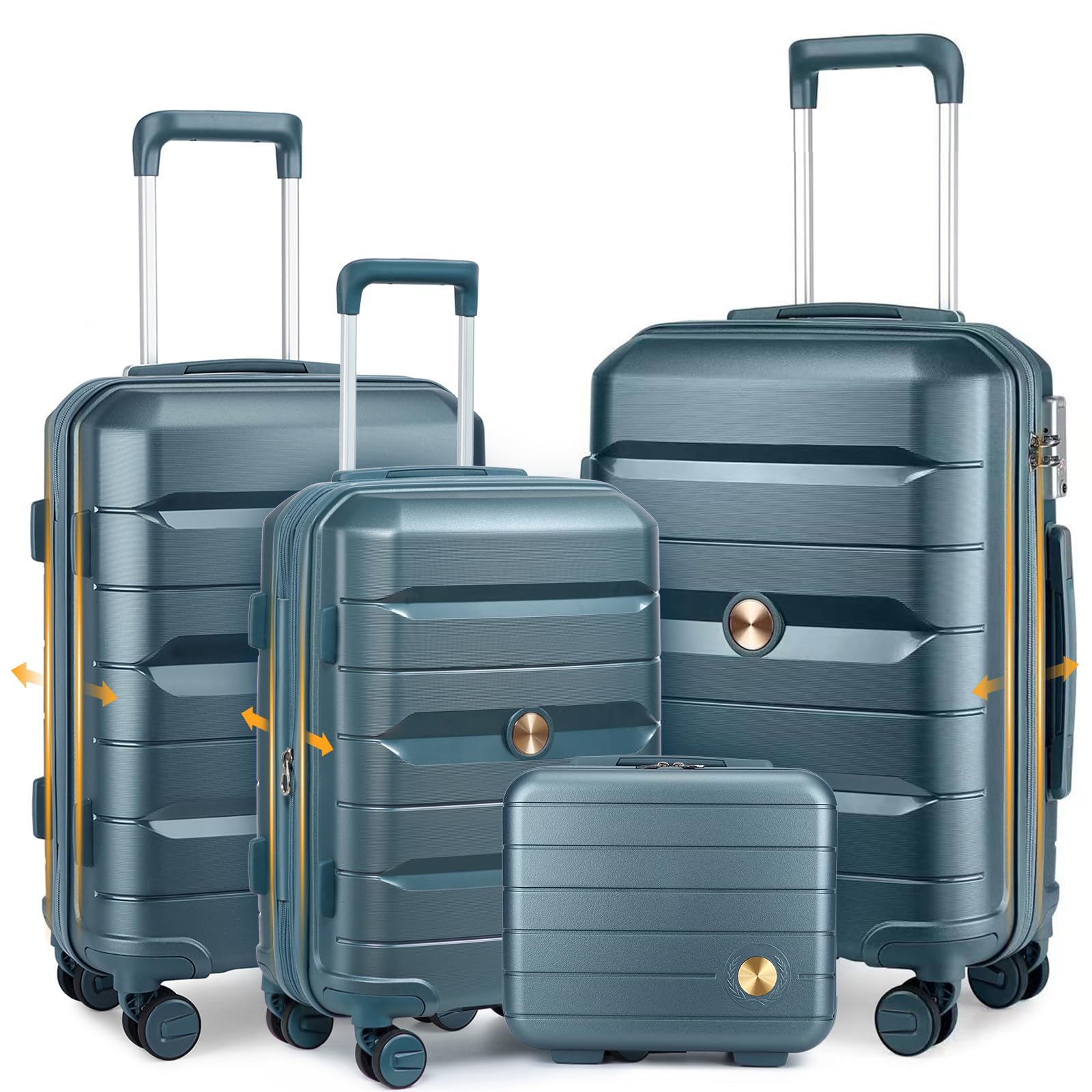 Sea choice Set di Valigie Rigide 4 Pezzi PP Espandibili Grande Trolleyset | Beauty Case,Ultra Leggera Set Trolley da Viaggio,Chiusura TSA,4 Doppie Ruote,100% Polipropilene,Piccola + Media + Grande
