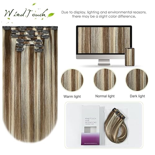Vista 4 de WindTouch Clip in Hair Extensions Human Hair Balayage Medium Light Brown to Blonde 15Inch 75g Hair Extensions for Blonde Remy Hair Straight 7PCS #1