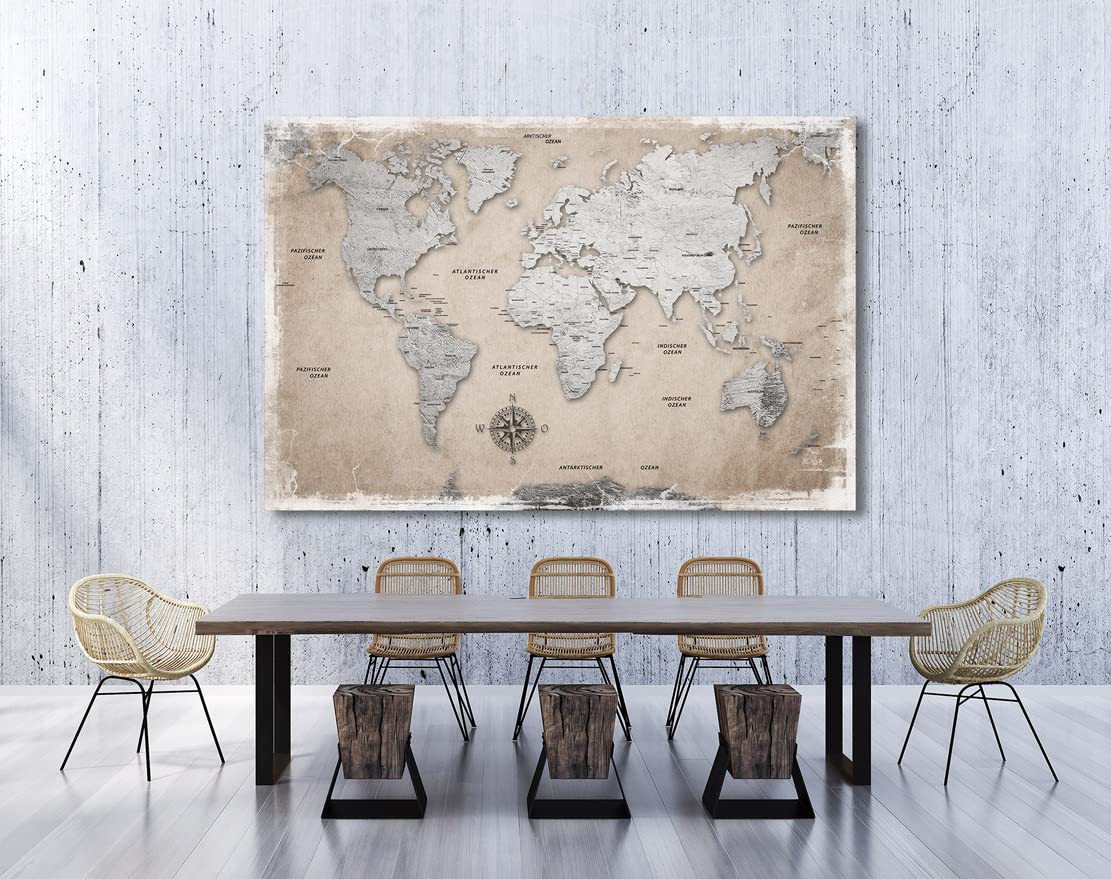Kunstgestalten24 Obraz na płótnie mapa świata Silver Desert obraz ścienny druk artystyczny Foyer XXL