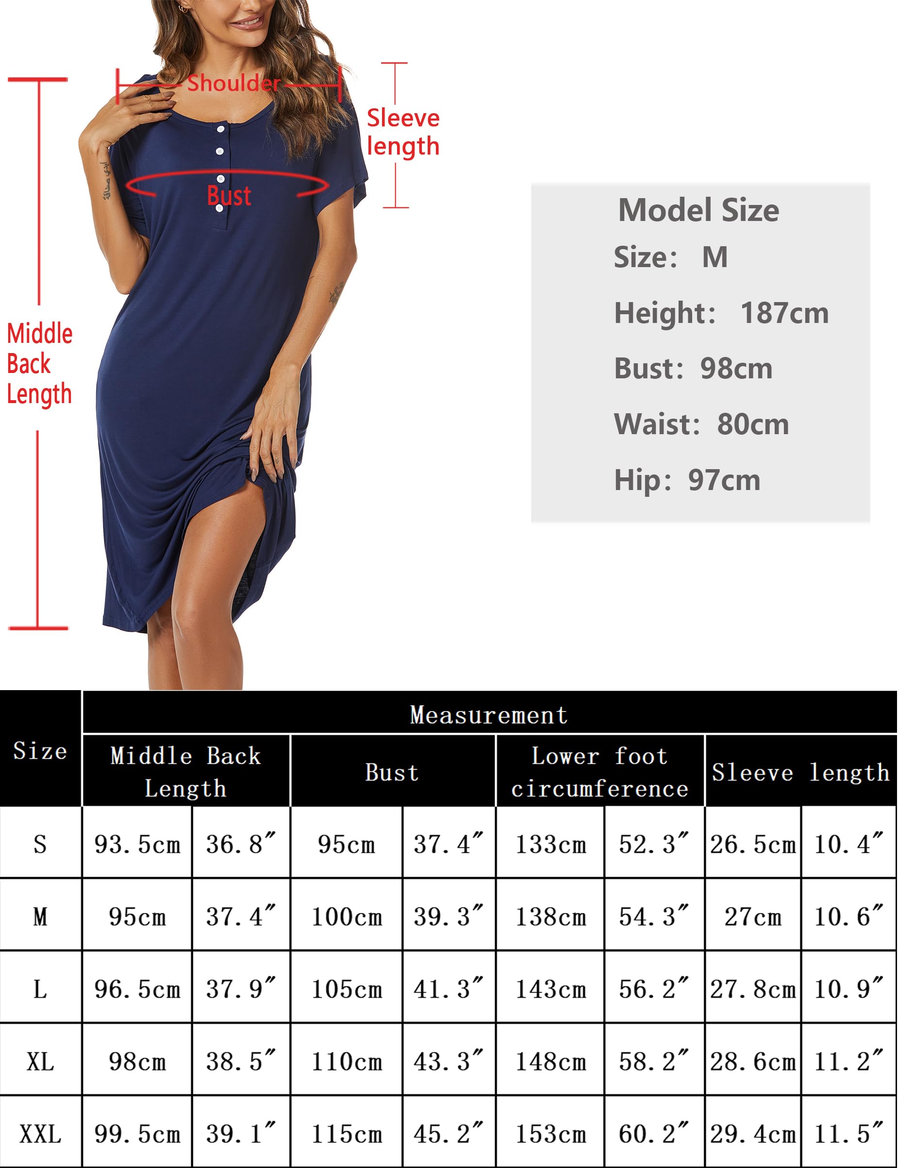 Chemise de Nuit Maternité Femme Coton Robe Allaitement Maternité avec Bouton Vetement Grossesse Enceinte Devant Ouvert Vêtements de Nuit Allaitement Pyjama à Manches Courtes