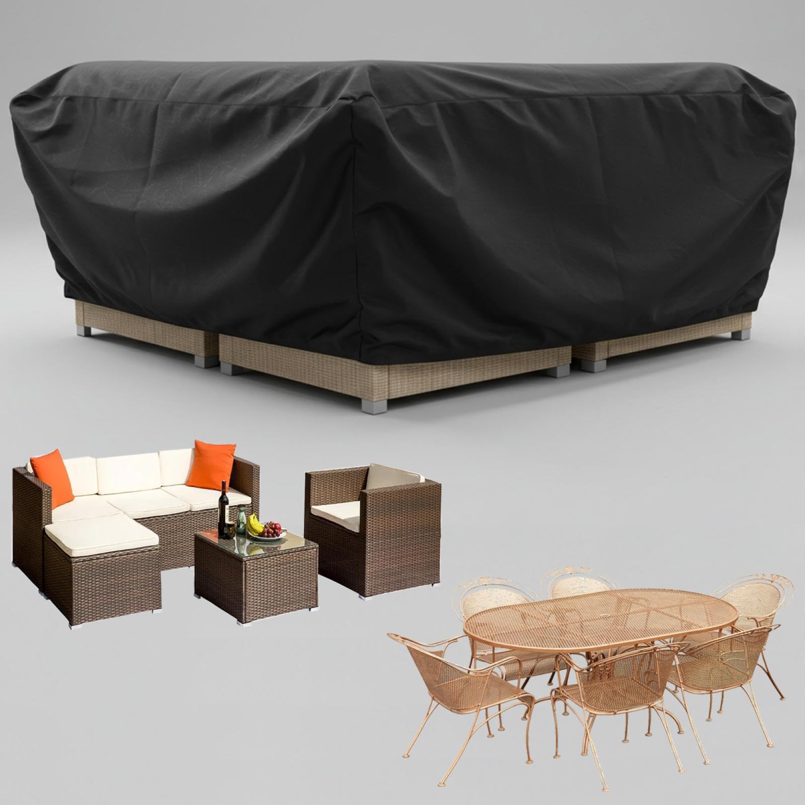 Gartenmöbel Abdeckung Wasserdicht 260x235x75cm/LxWxH Gartentisch Abdeckung Winddicht Anti-UV Oxford Schutzhülle, Quadrat/Rechteckig Terrassenmöbel Abdeckung Wasserdichte Schutzhülle für Loungemöbel