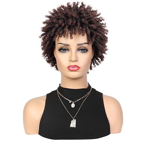 Miniatura 2 de Lady Hanne Peluca corta de rastas cortas afro rizadas pelucas trenzadas para mujeres negras, rastas sintéticas trenzadas trenzadas ombré, pelucas de