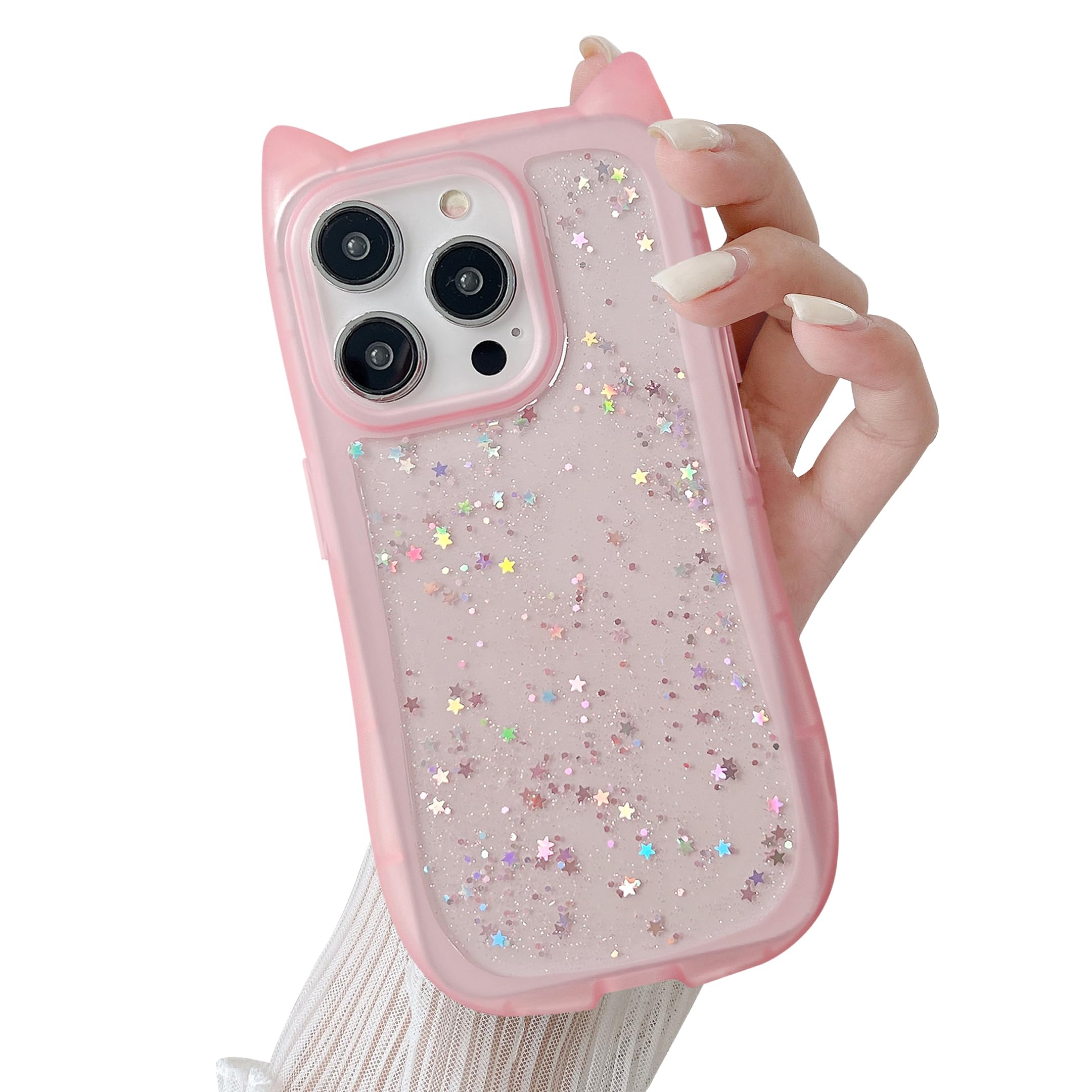 UEEBAI Case for iPhone 15 Pro Max 6.7 inch, Cute Glitter Bling Shine Candy Color Cat Shape Soft TPU Phone Case - Image 3