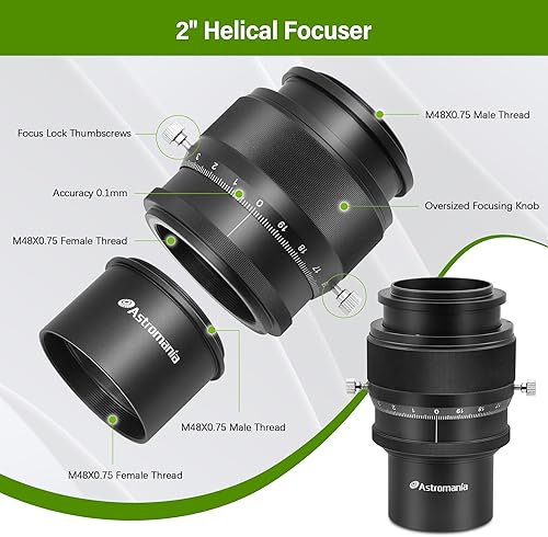 Miniatura 2 de Astromania Micro focalizador helicoidal de 2" con rosca M48 y escala de 0.004 in para telescopio planetas más afilados en cualquier telescopio