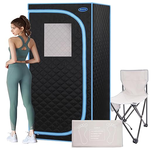 1 Person Portable Infrared Sauna, Full Size Portable Sauna Tent for Home, 1,020watt, Far Infrared Sauna Tent,with Heating Foot Pad,Portable Chair, L31.5 x W31.5 x H68.9