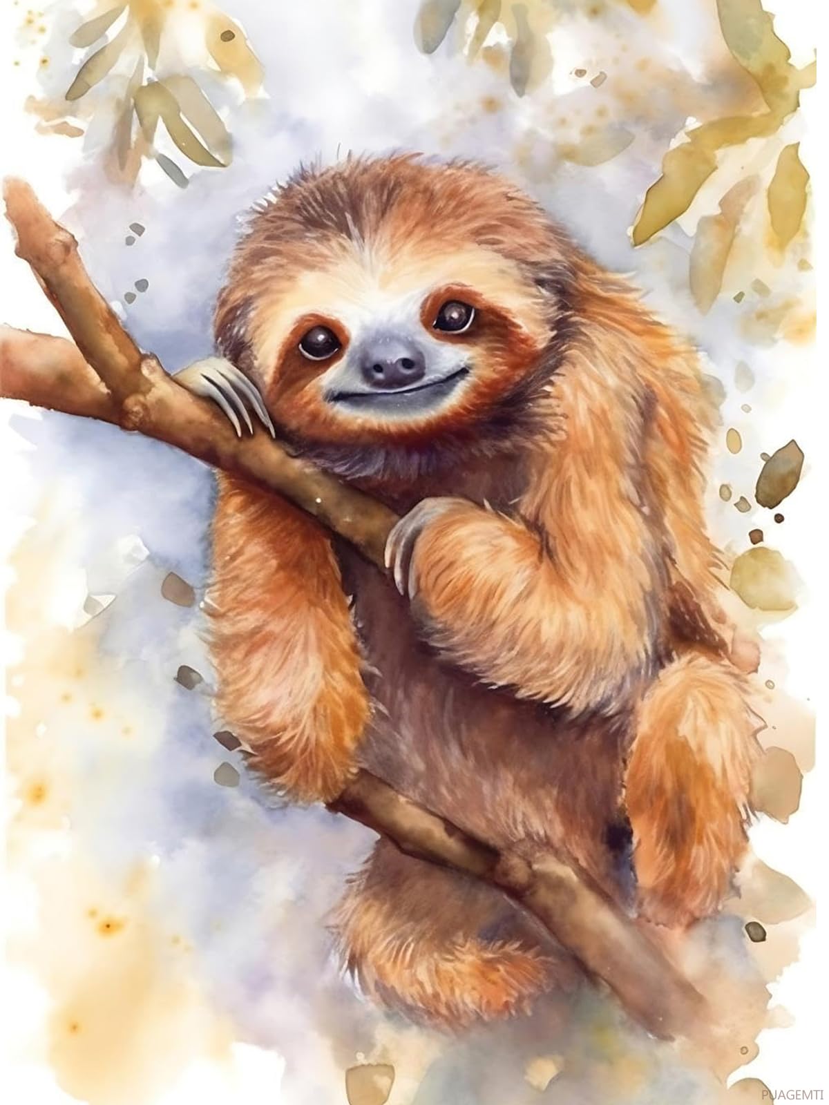 PUAGEMTI 5D Cute Animal Diamond Painting Kits for Adults Beginner, Watercolor Sloth on Branch DIY Full Round Drill Gem by Number Kits Arts and Crafts