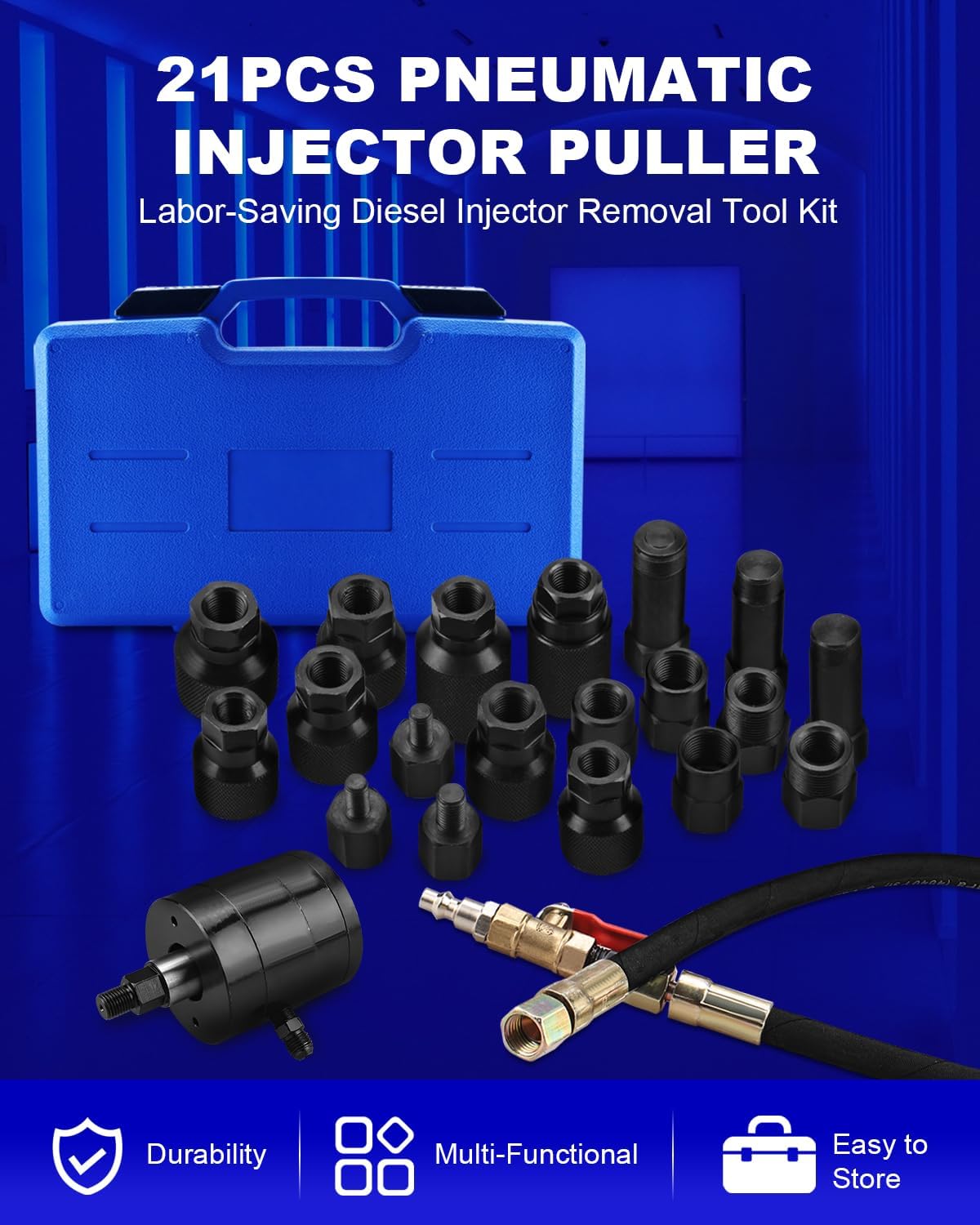 BOOMSTART Extractor de inyectores neumáticos de 21 piezas,Extractor de inyector neumático con adaptador,Herramienta de extractor de inyectores de aire comprimido