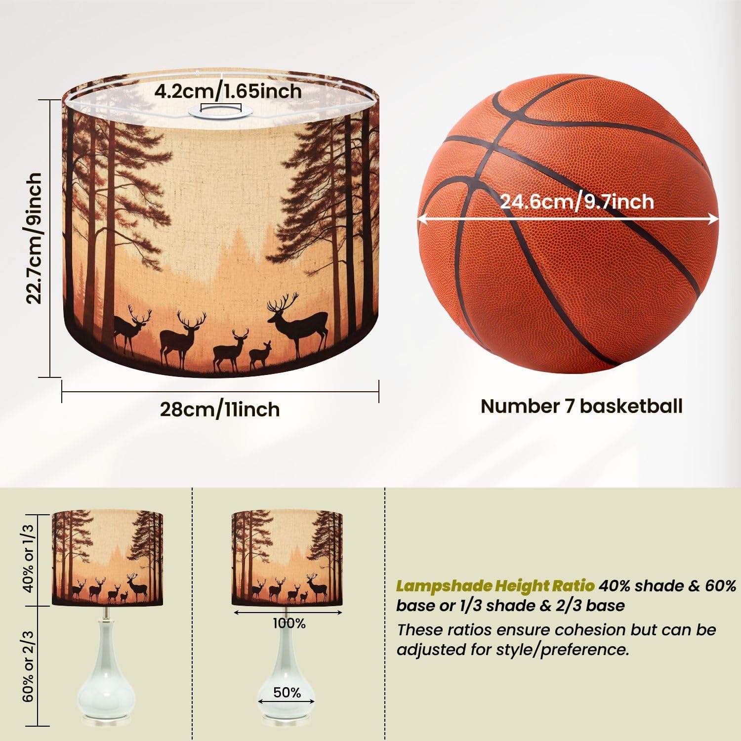 Lampshades Lamp Shades set of 2 Brown Deer Farmhouse Village Decoration Silhouetted Pine Trees Layered Light Shade for Table Lamps Floor Lamps Drum Lamp Shades Lampshade Replacement
