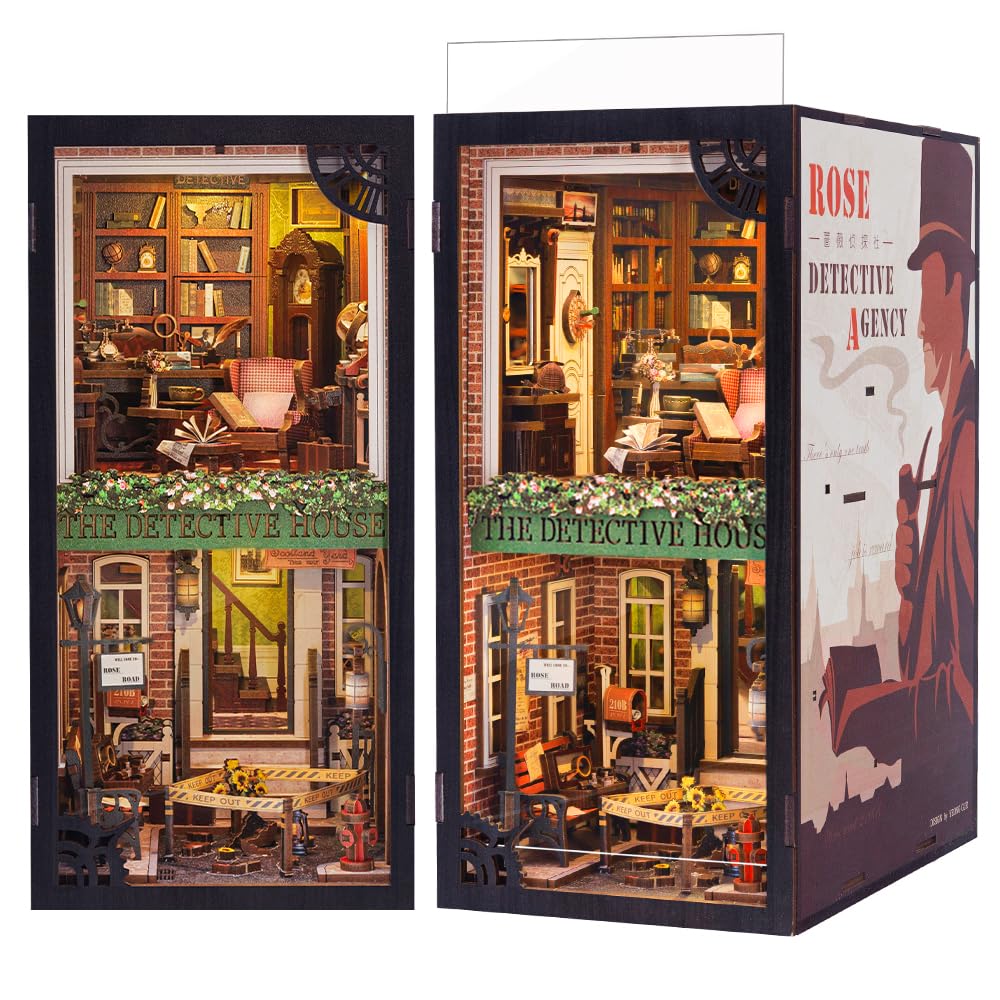 CUTEBEE - Diorama fai da te con protezione antipolvere, casa delle bambole in miniatura, con luce a LED, kit di modellismo per adulti, da costruire (Agenzia Detective Rose SZ02B)
