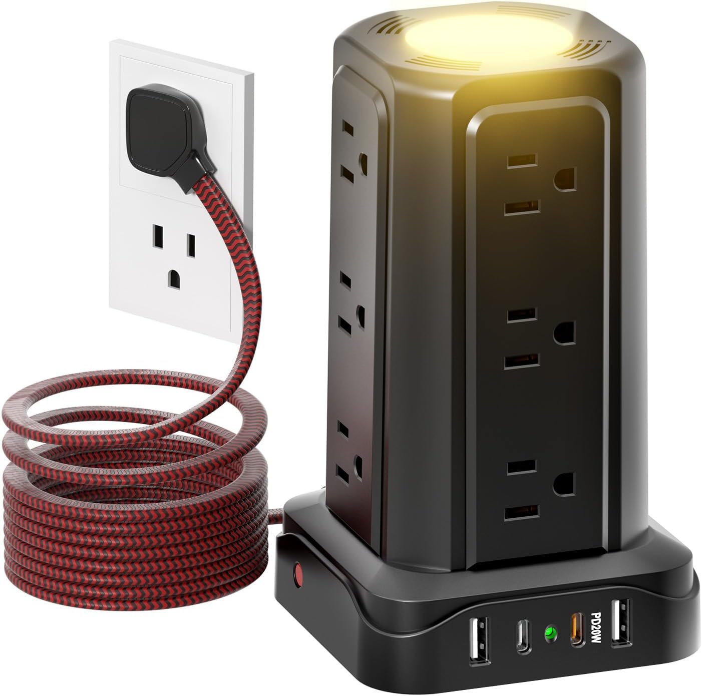 PASSUS Power Strips with Surge Protection, Flat Plug Power Strip with 12 Outlets 4 USB Ports, Charging Tower 1625W/13A 6FT Braided Extension Cord with Multiple Outlets Office Supplies Dorm Essentials