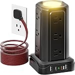 Tower Power Bar Surge Protector PASSUS 10FT Long Extension Cord Indoor,Power Strip with 5 USB Ports 12 AC Multiple Outlets and Night Light,Desk Accessories for Home Office Dorm Room