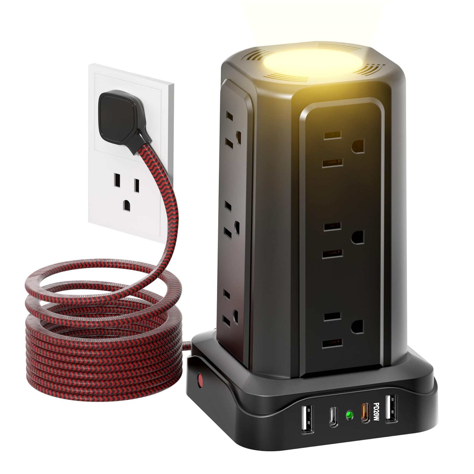 PASSUS Power Strips with Surge Protection with USB C Ports | Flat Plug Power Strip with 4 USB Ports, Charging Tower 6FT Extension Cord with Multiple Outlets Home Office Dorm Essentials
