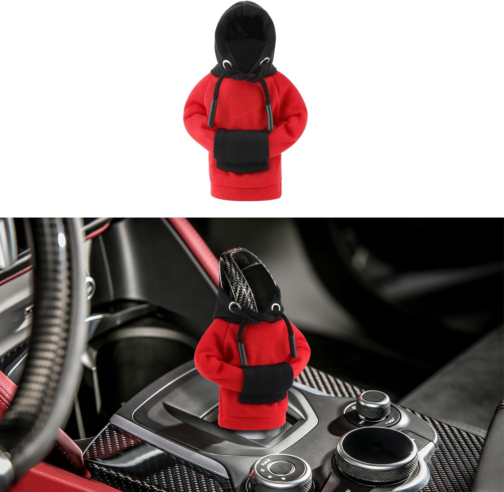 Universal Car Gear Shift Cover, 4.76Inch Red Black Fabric Cotton/60% Polyester/40% Shifter Hoodie, Modern Style, Slip-On, 1 Piece