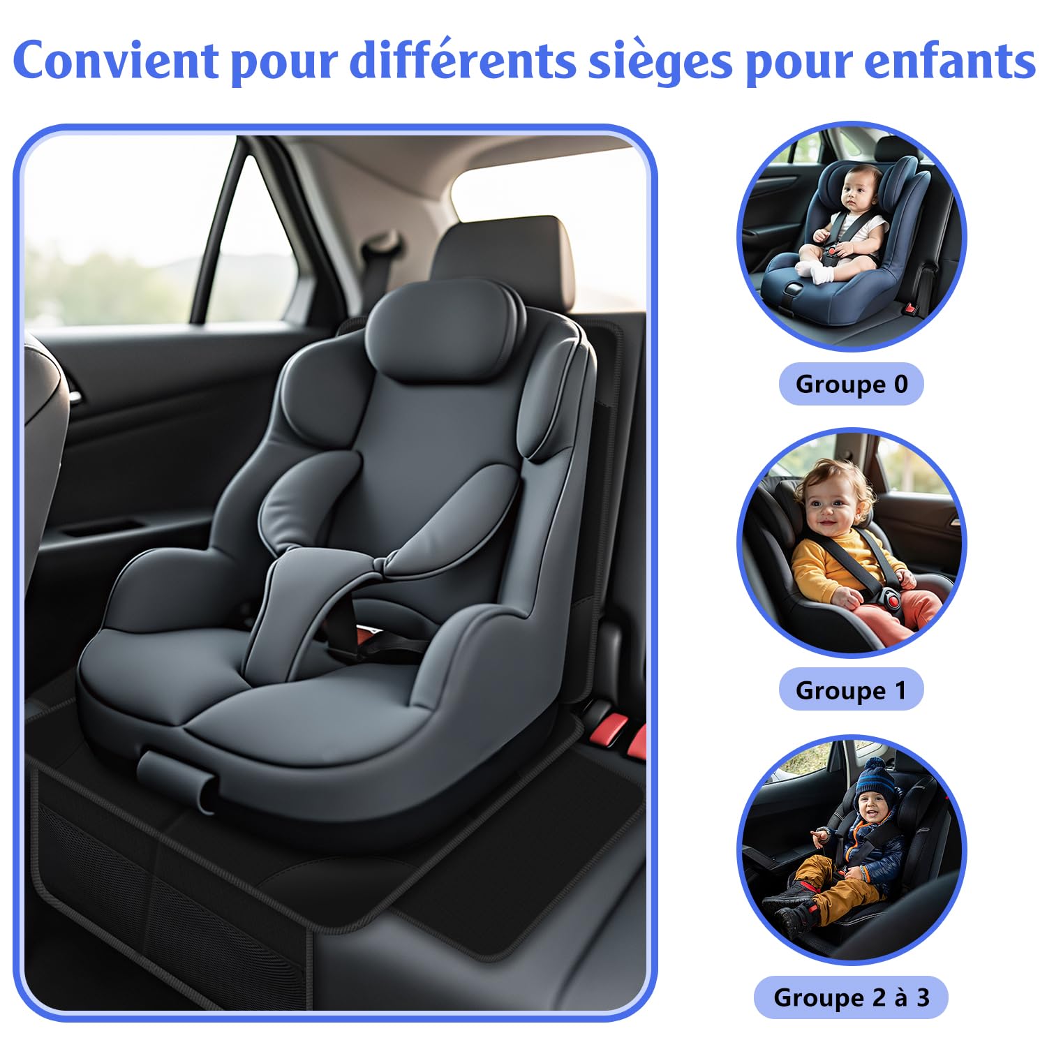 Alfheim Protection de siège auto pour enfant, lot de 2, toit imperméable et coussin de siège auto NoSli, fond en caoutchouc durable, confortable