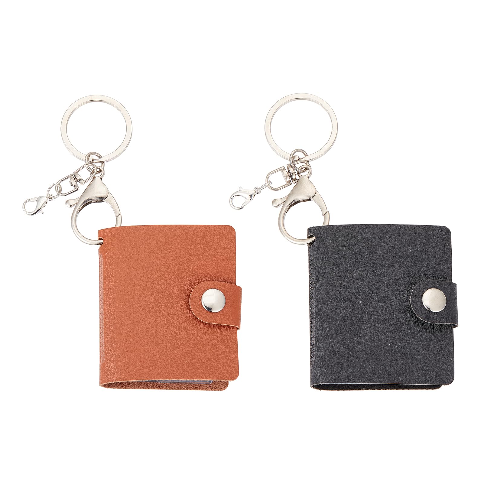 NICENEEDED 2 PCS Mini Photo Keychain, Black Brown Photo Album Keyring, Personalized Small Photo Album Binder Key Chain with Lobster Clasp for ID Cards Pictures Bank Card