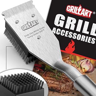 GRILLART 16.5" Grill Brush & Scraper - Safe Stainless Steel Wire BBQ Cleaner for All Grills, Replaceable Head, Ideal Dad Gift