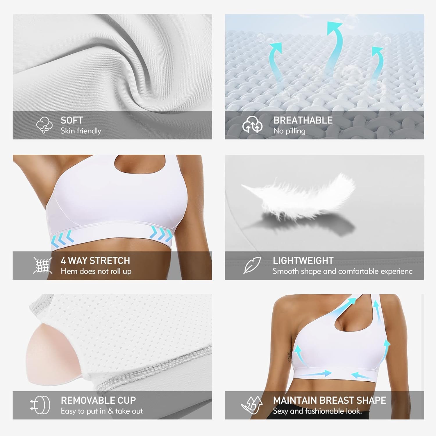 Sykooria Womens One Shoulder Sports Bras Workout Left Strap Yoga Bras Cute Medium Support Crop Tops - Image 5