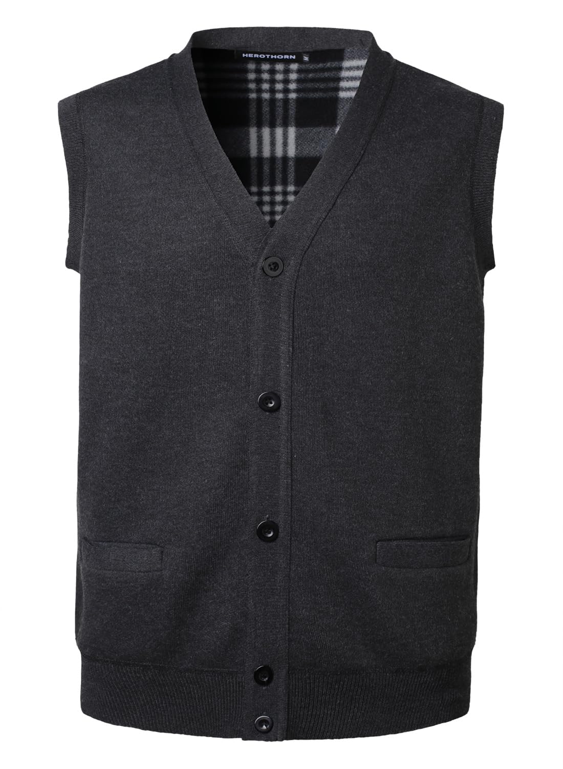 herothorn Men's Knitted Sweater Vest Fleece Lined Sleeveless Cardigan V Neck Button Down Knitwear with Pockets for Winter-picture-56
