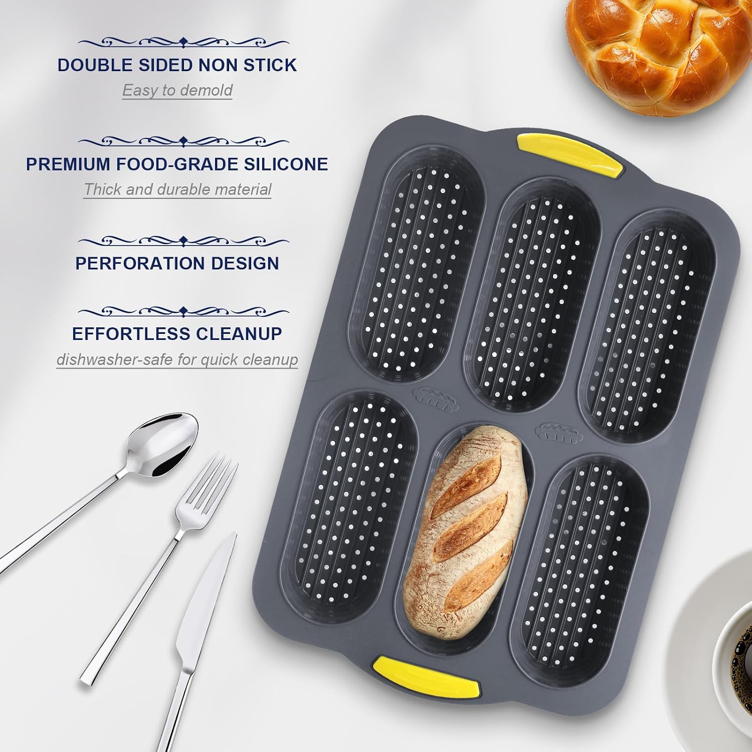 6 Cavity Silicone Hot Dog Mold, 1PC
