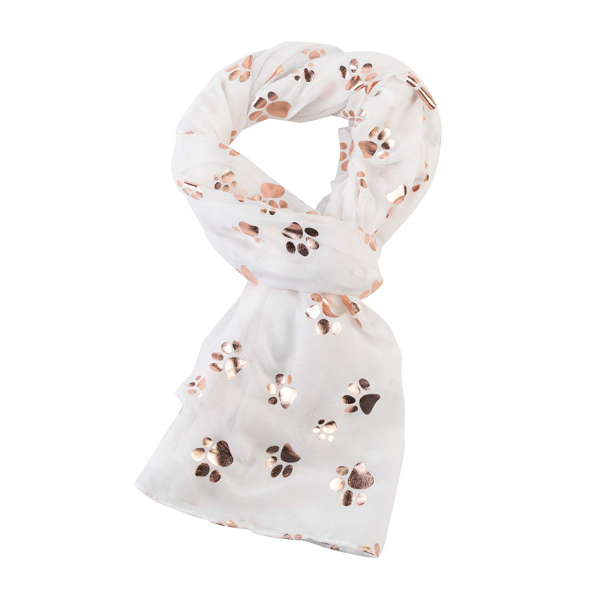 London Scarfs Women's White Fashion Gold Foil Cat Dog Pow Scarf For Pet Dog Lover Mother Gift (White)