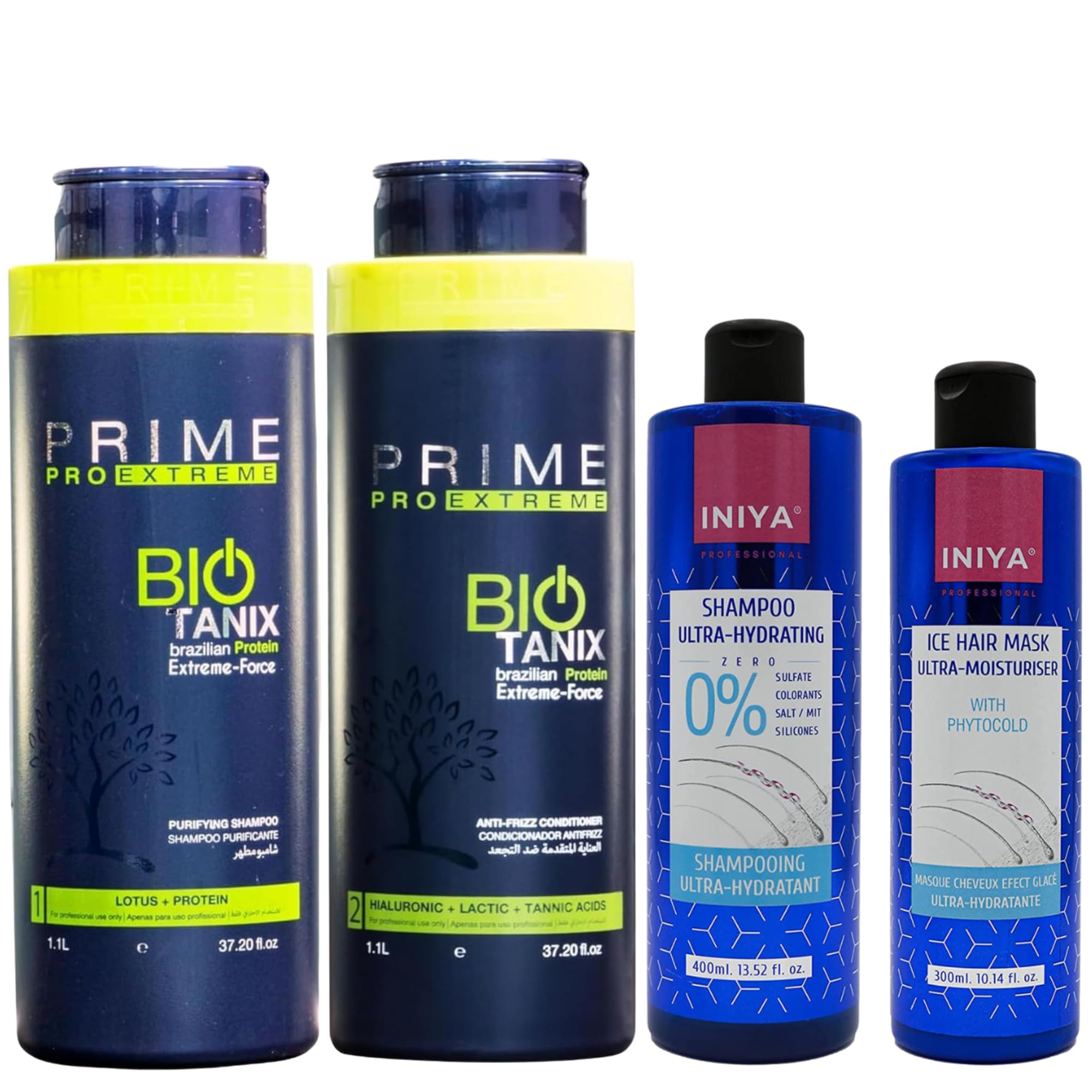 Iniya Prime Pro Extreme Bio Tanix Kit 2 x 1.1 L | Professional Taninoplasty Smoothing Kit | Sulphate Free Shampoo 400 ml + Repair Mask 300 ml