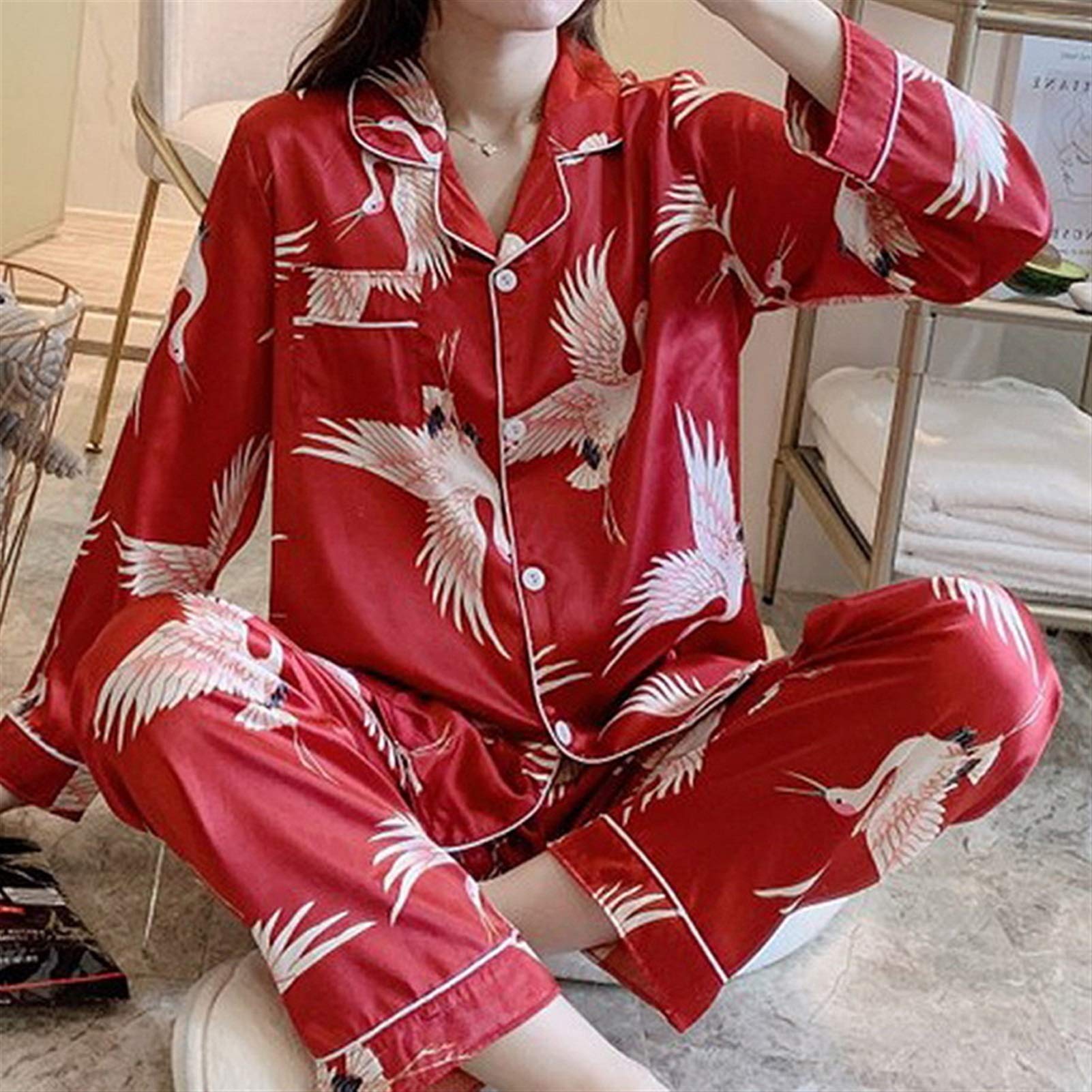 Zachte satijnen damespyjama,Elastische satijnen pyjama