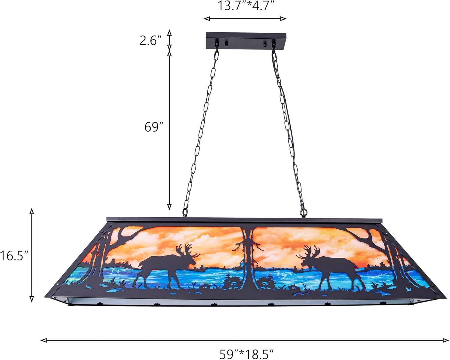 Wellmet Tiffany Pool Table Light 59 inch, 5 Lights Rustic Deer Chandelier for Kitchen Island, Cabin, Billiards Table Lamp, Farmhouse Chandelier for Country, Wild West Style