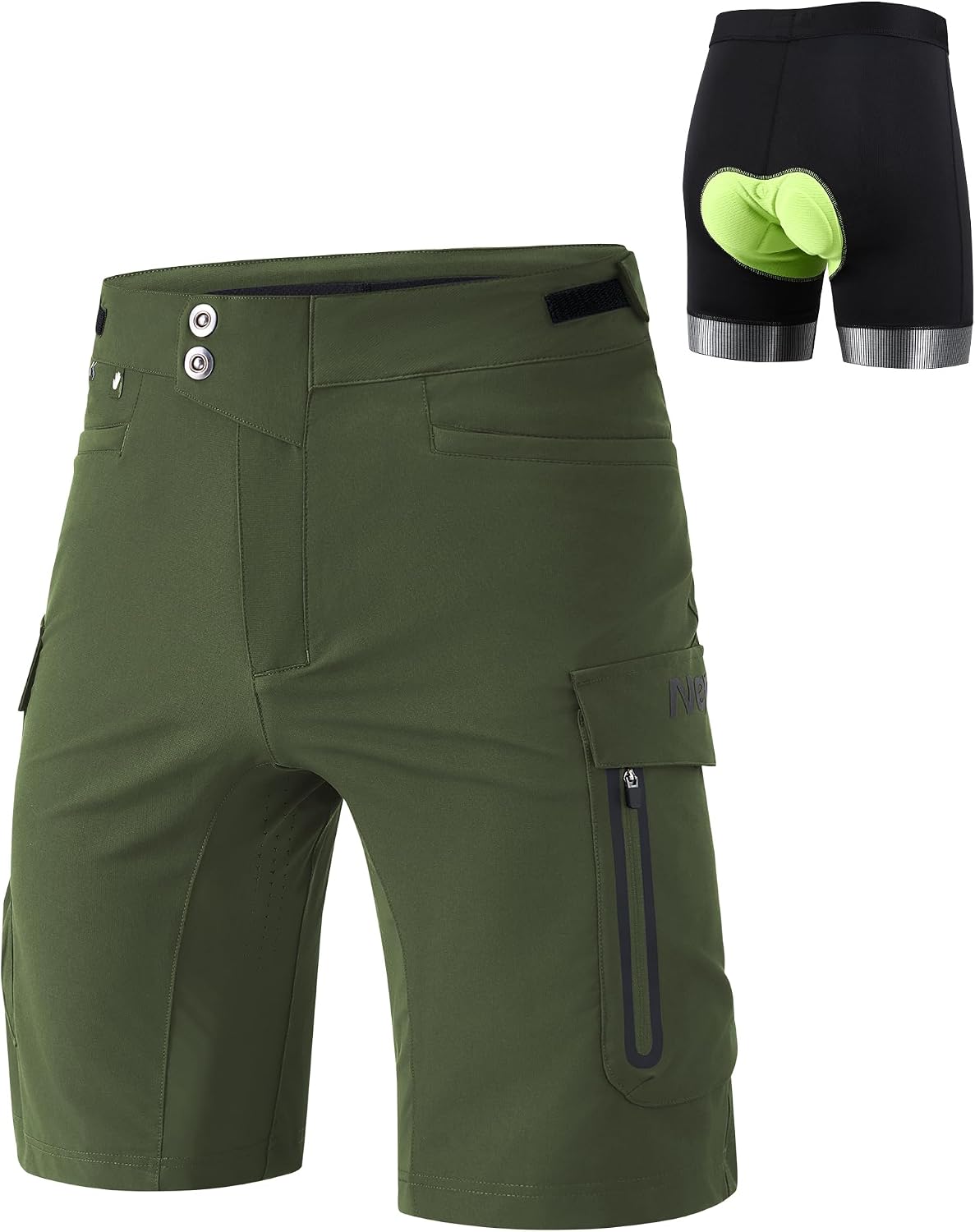 Nepest Mountain Bike Shorts for Men 4D Padded MTB Cycling Shorts for Biking Riding Bicycle Gear with Zipper Pockets