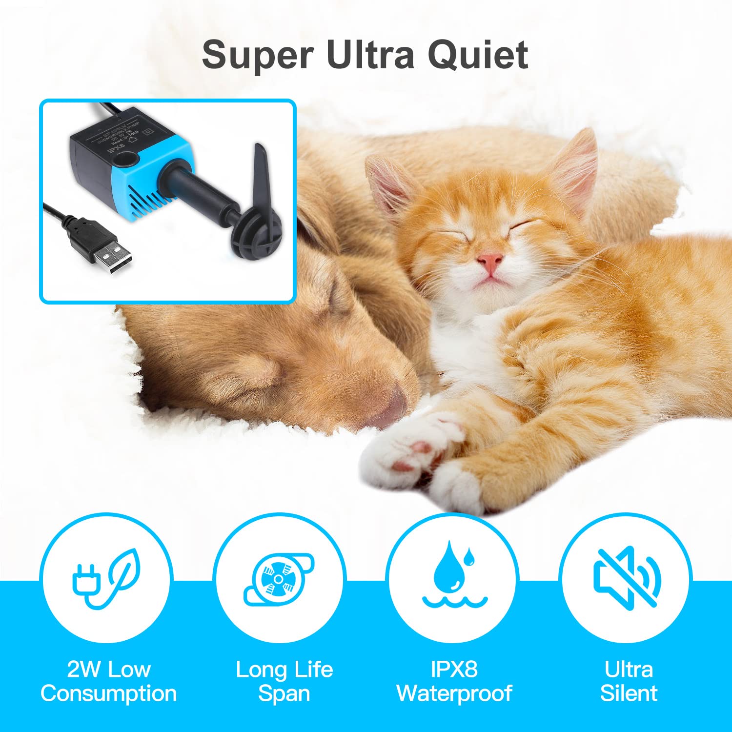 Bomba de fuente de agua para gatos, bomba de repuesto USB de 5 V compatible con dispensadores de agua LED Platinum y Platinum para perros y gatos con adaptador de CA