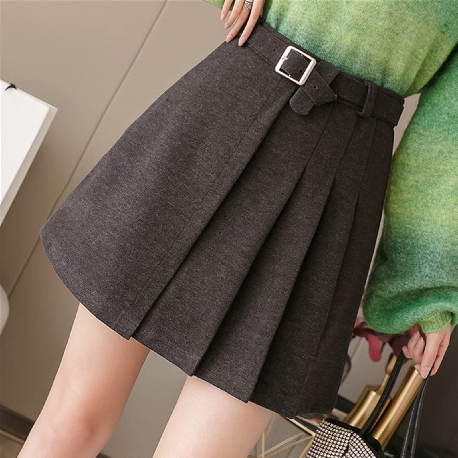 Falda Retro Mini A-Line Falda Oficina Damas Altas Cintura sobre la Falda de la Rodilla (Color : Dark Grey Skirts, Size : L)