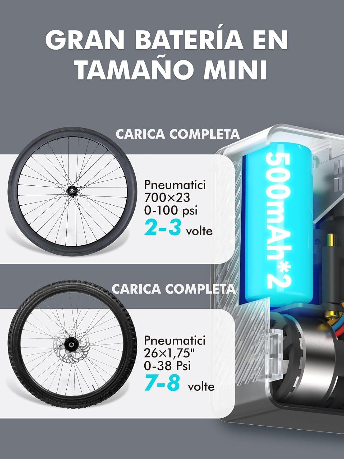 Mini Bike Tire Air Pump: Fast Inflate Portable Small Bicycle Electric Pump for Presta and Schrader Valves, 120 Psi High Pressure Pump with Digital Gauge for Road Bike, Mountain Bike, E-Bike - Image 6