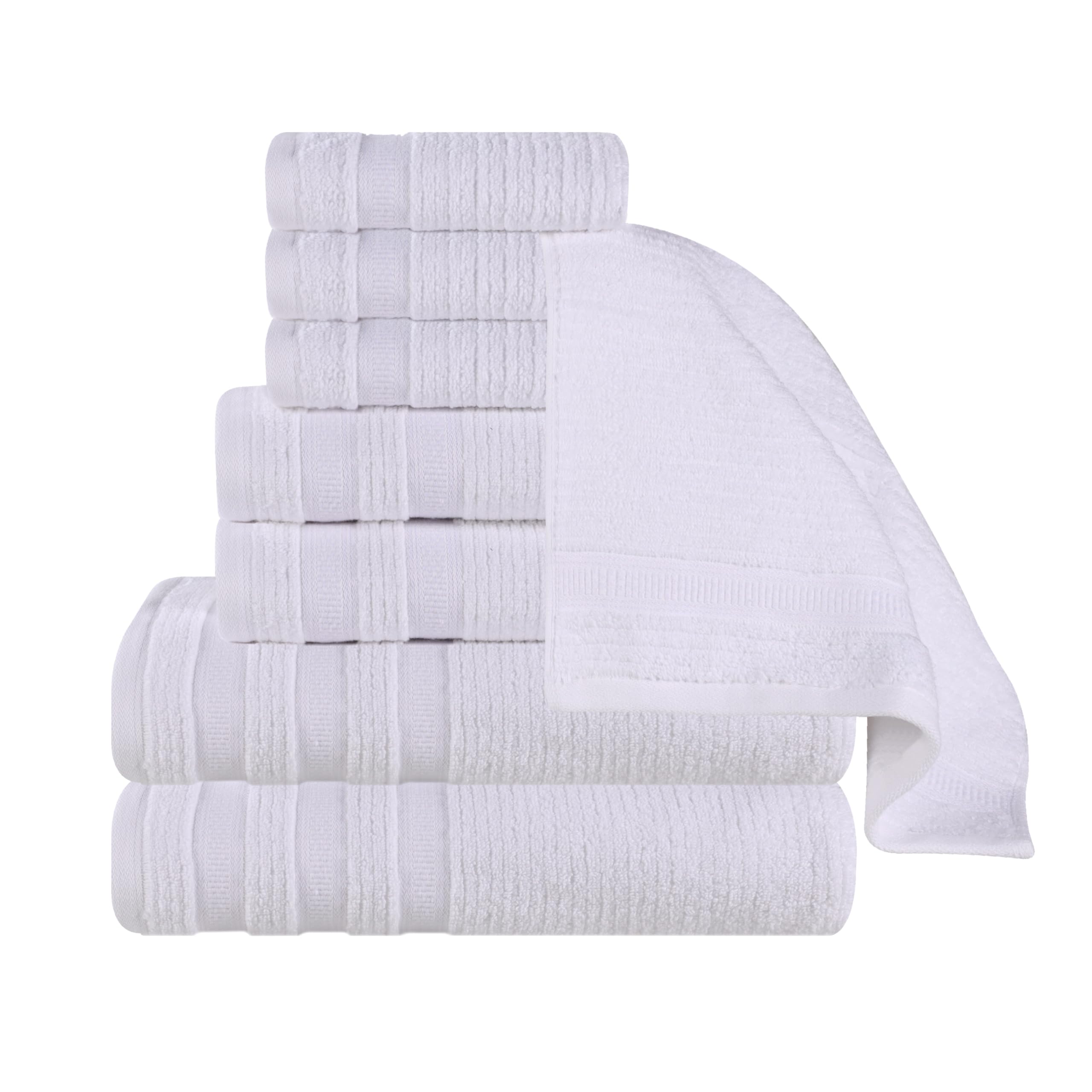 Superior Cotton 8-Piece Towel Set, Zero Twist, Ribbed Geometric, Bathroom Essentials, Shower, Spa, Luxury Plush Soft Absorbent Towels, Includes 2 Bath